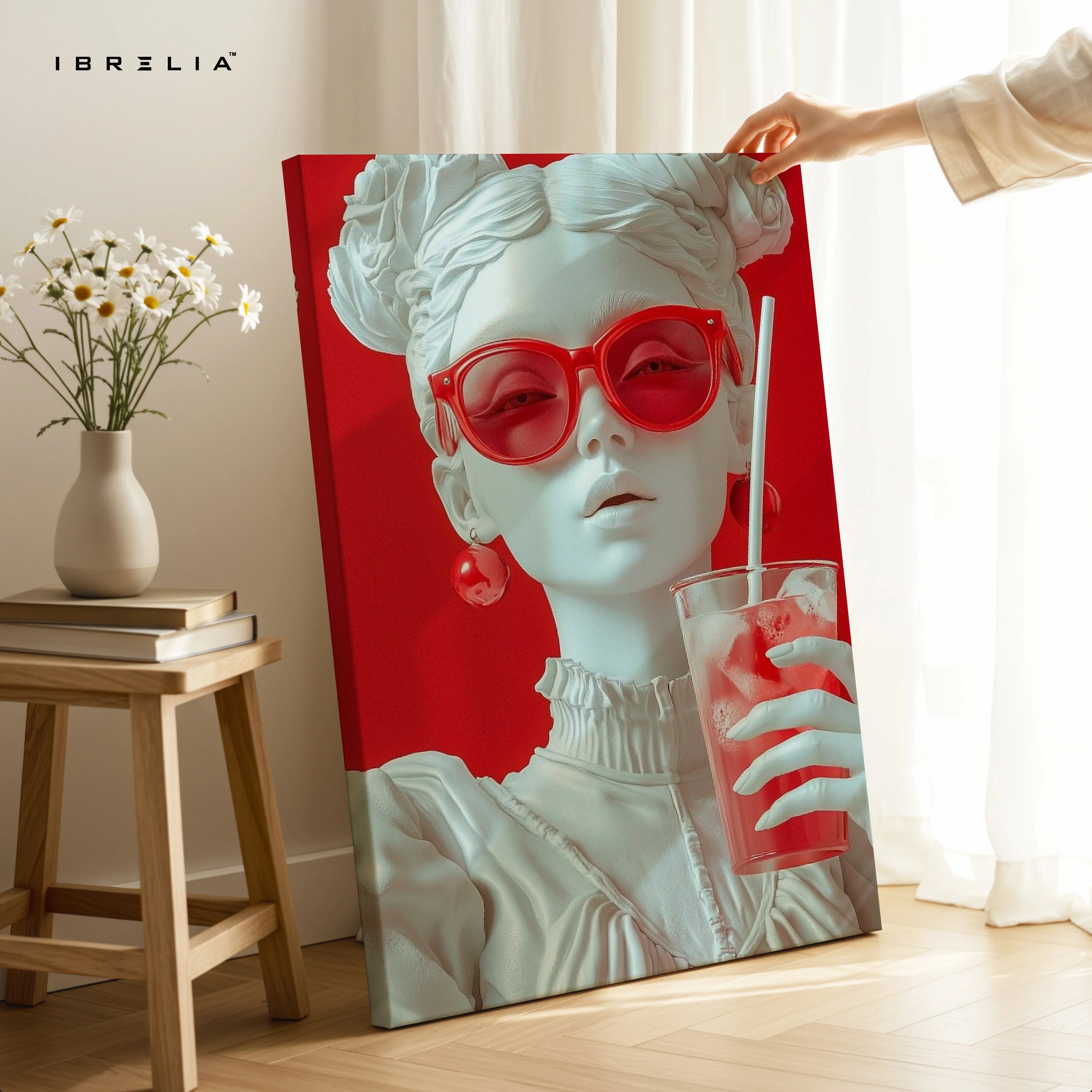 Red Pop Elegance Portrait Art – 4K Ultra Wrap Frame Wall Art in Pakistan | IBRELIA™ IBRELIA