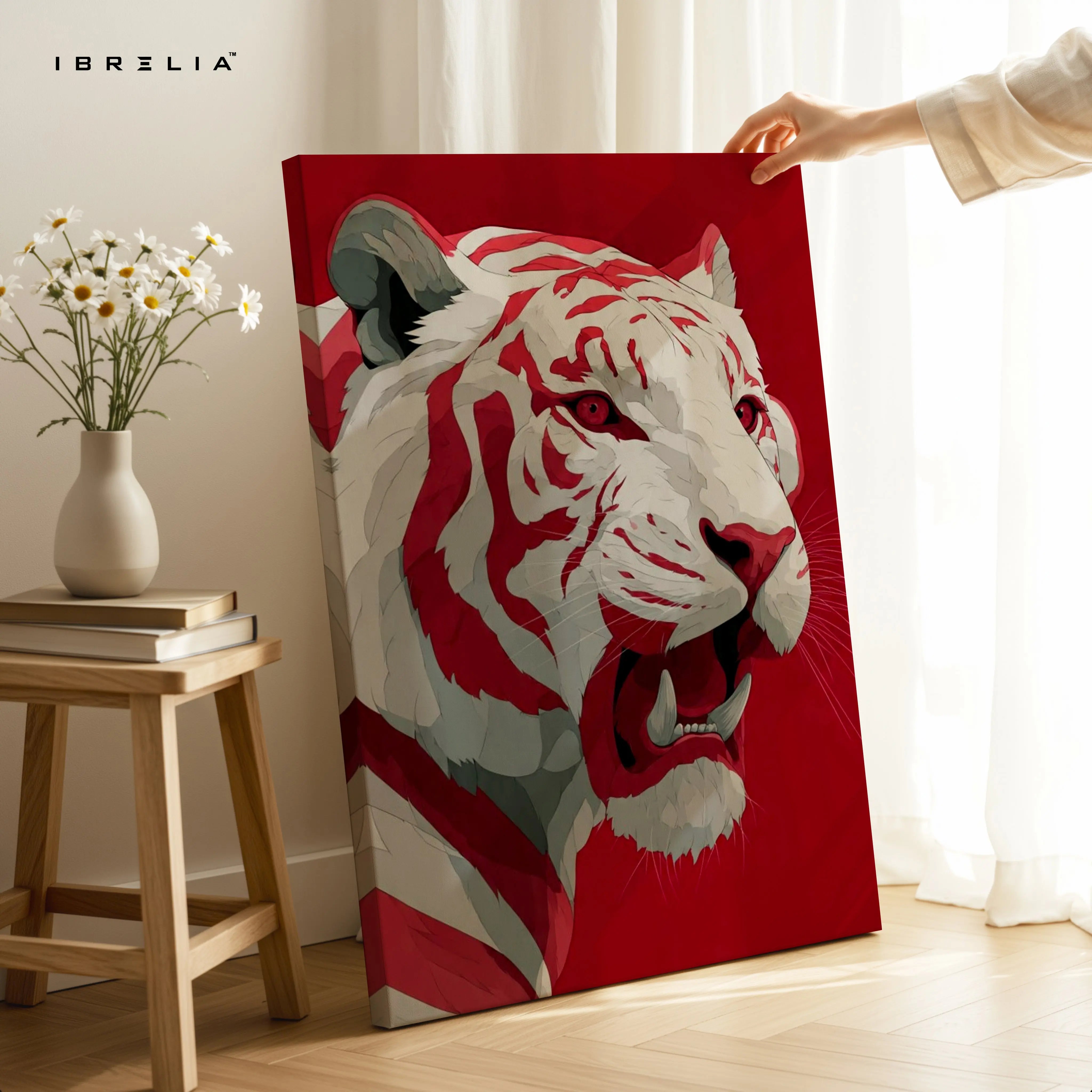 Red Tiger Wall Art – Bold Wildlife Canvas Frame | Fierce Animal Poster Pakistan | IBRELIA™ IBRELIA