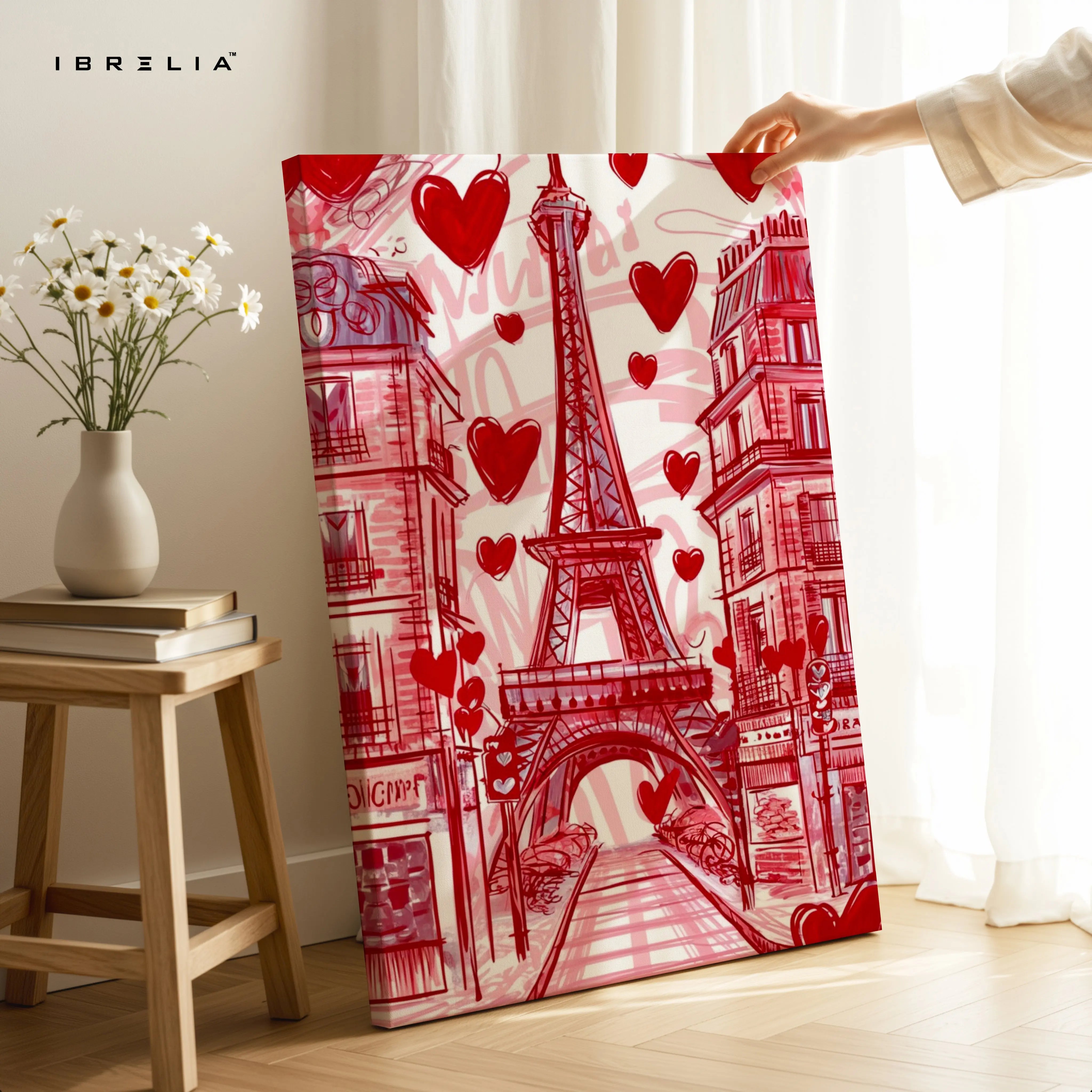 Paris Eiffel Tower Love Wall Art – Romantic Red Canvas Frame | Paris Aesthetic Poster Pakistan | IBRELIA™ IBRELIA