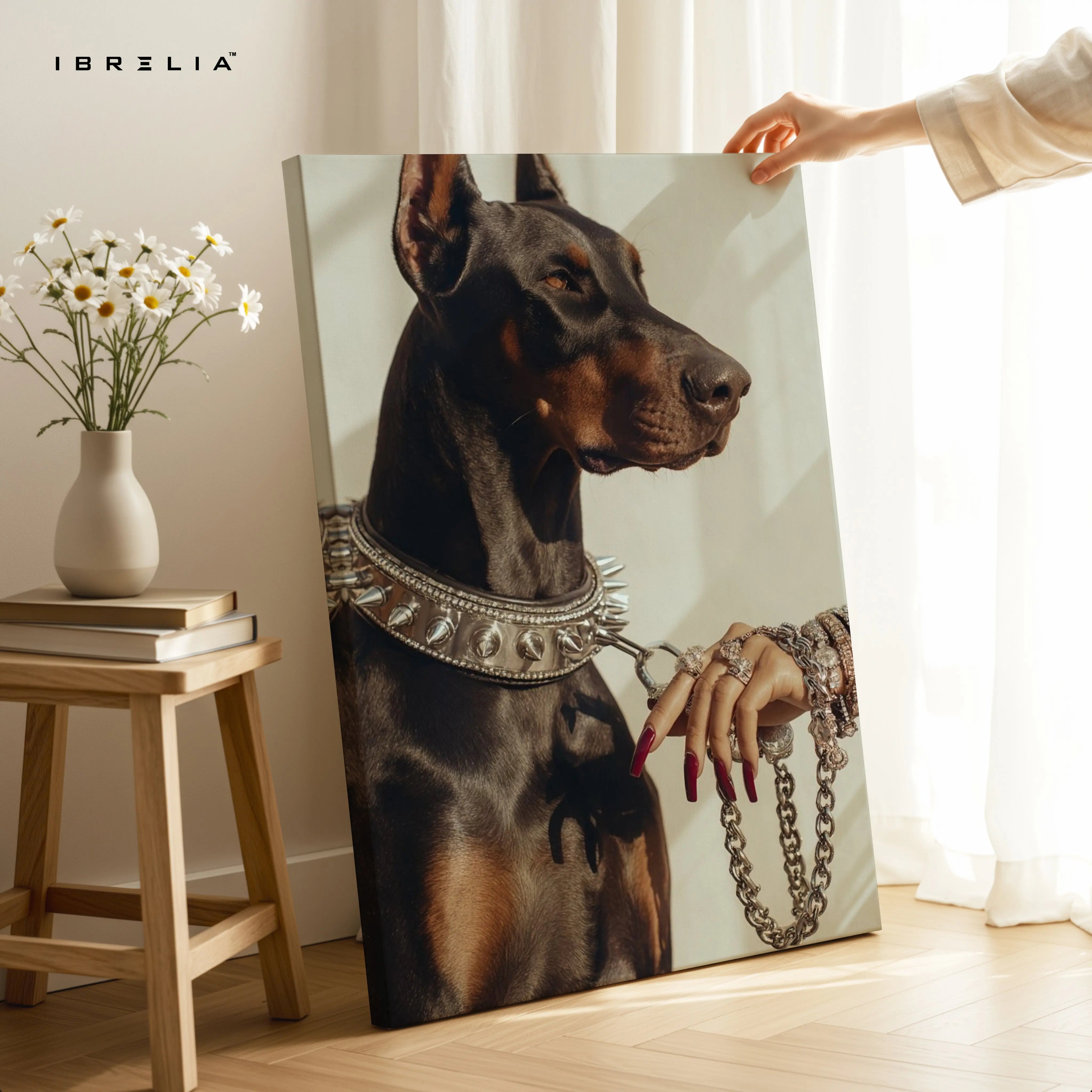 Luxury Doberman with Chain Collar – 4K Ultra Wrap Frame Wall Art in Pakistan | IBRELIA™ IBRELIA