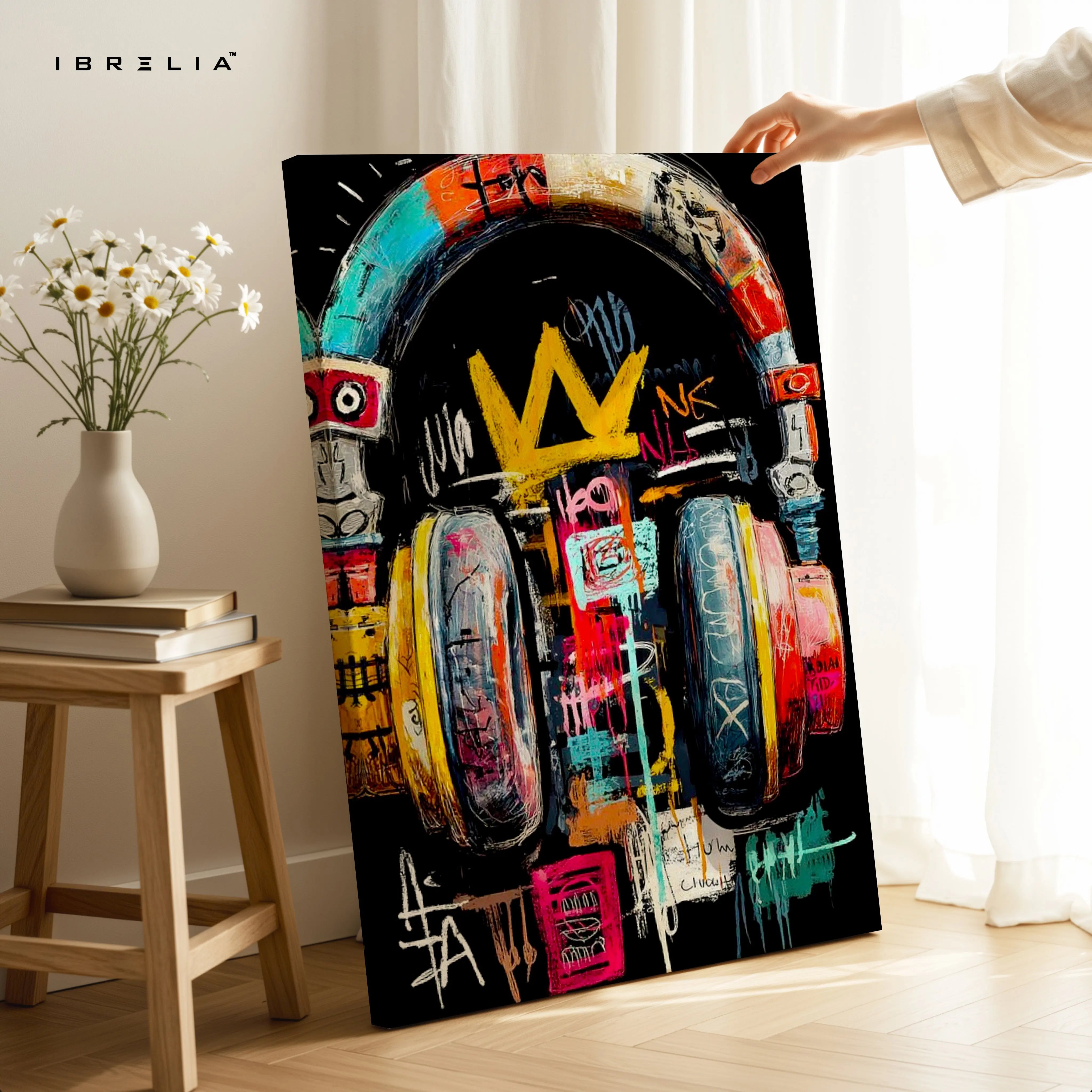Urban Crown Headphones Wall Art – Graffiti Music Canvas Frame | Street Art Poster Pakistan | IBRELIA™ IBRELIA