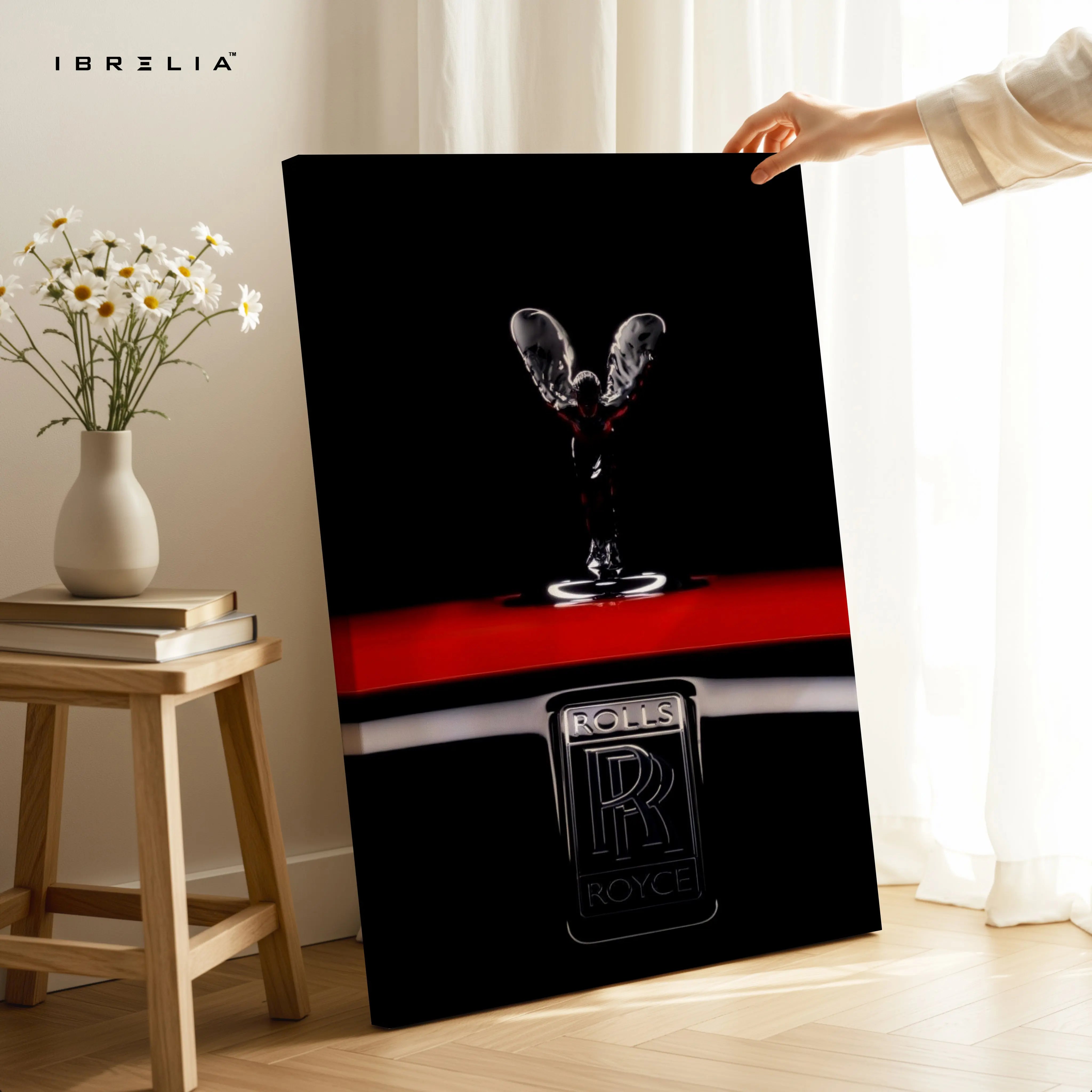 Spirit of Luxury – Rolls-Royce Noir Emblem Art | 4K Ultra Wrap Frame Wall Art in Pakistan | IBRELIA™ IBRELIA