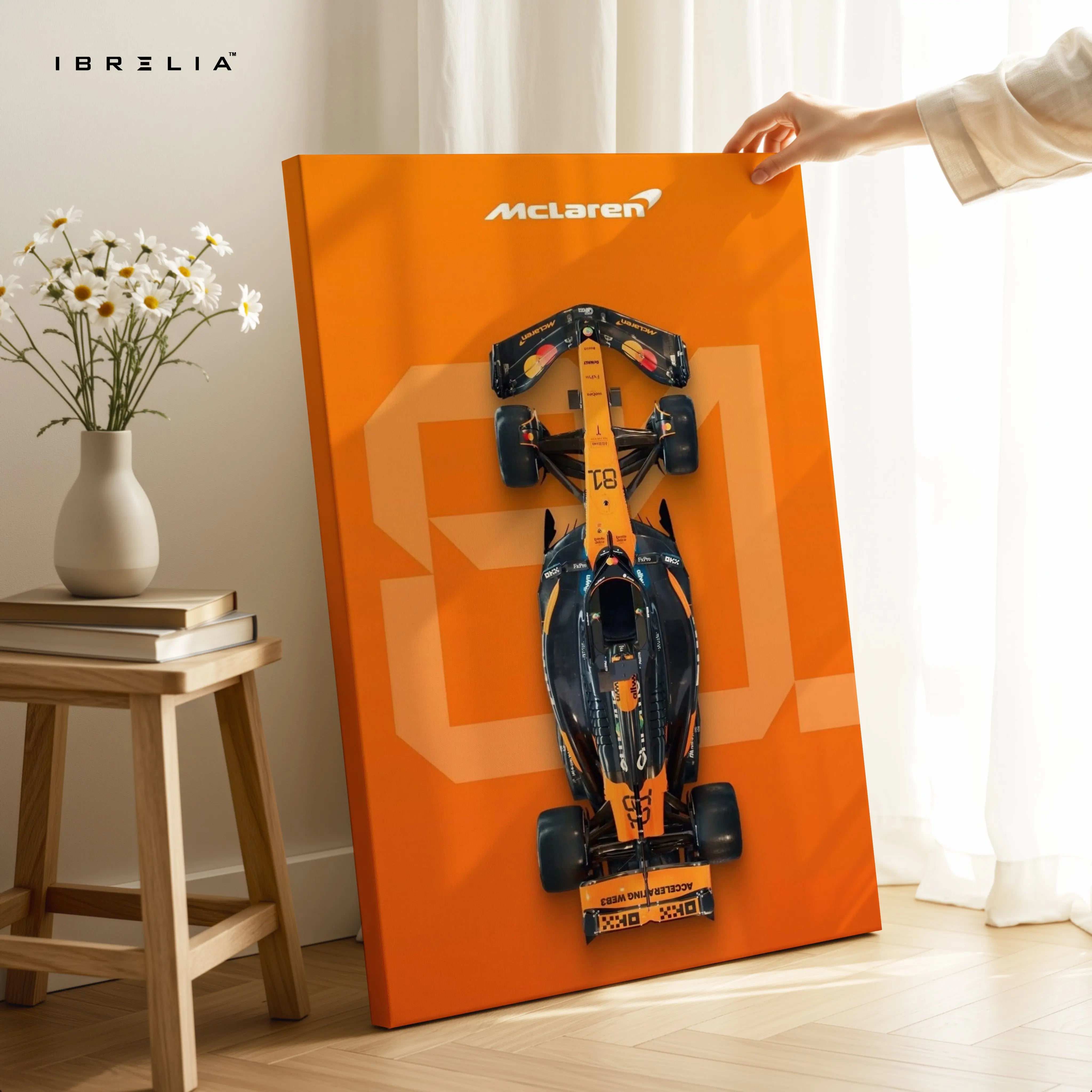 McLaren F1 Papaya Power – Top View Formula 1 Racing Art | 4K Ultra Wrap Frame Wall Art in Pakistan | IBRELIA™ IBRELIA