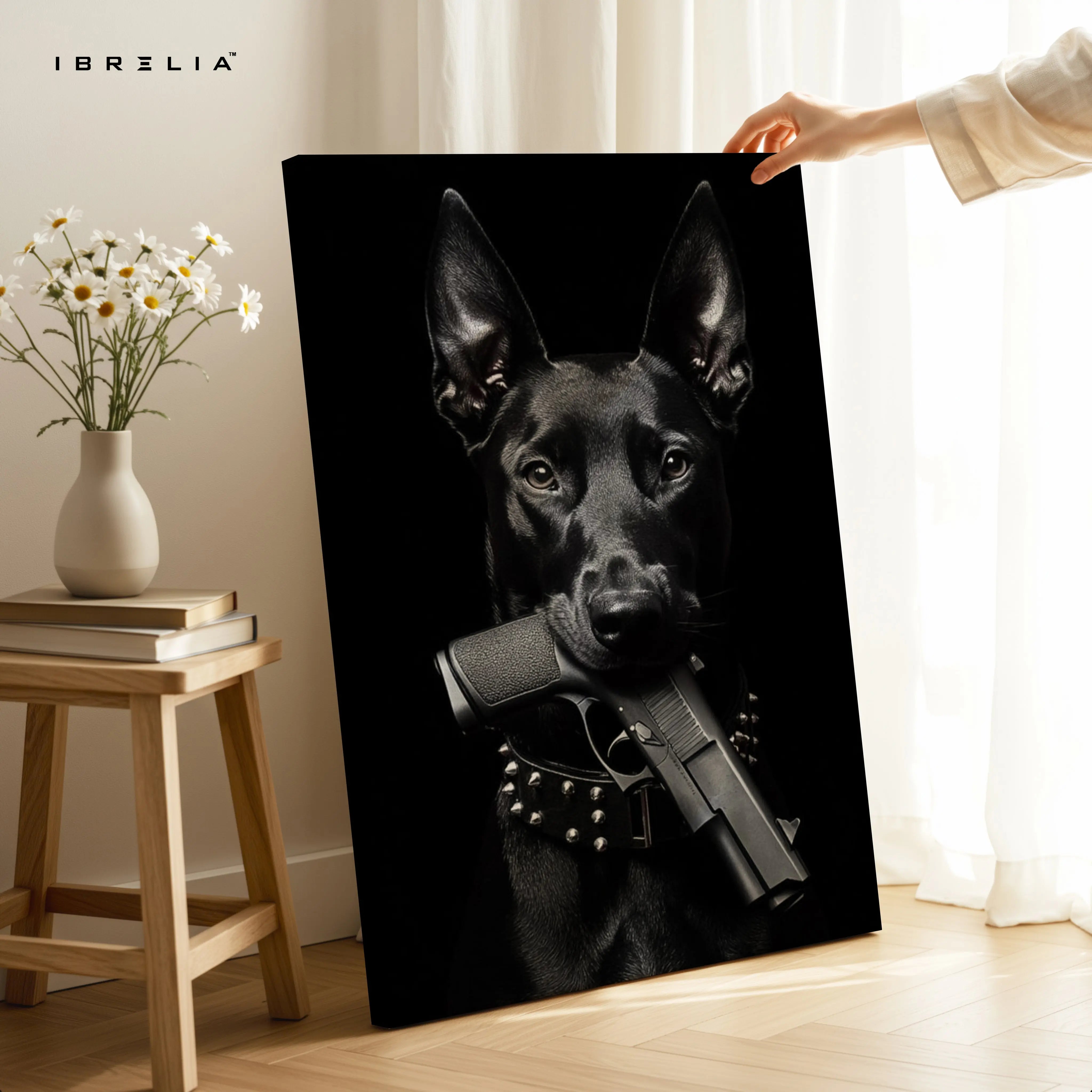 Midnight Guardian – Dark Canine Portrait 4K Ultra Wrap Frame Wall Art in Pakistan | IBRELIA™ IBRELIA