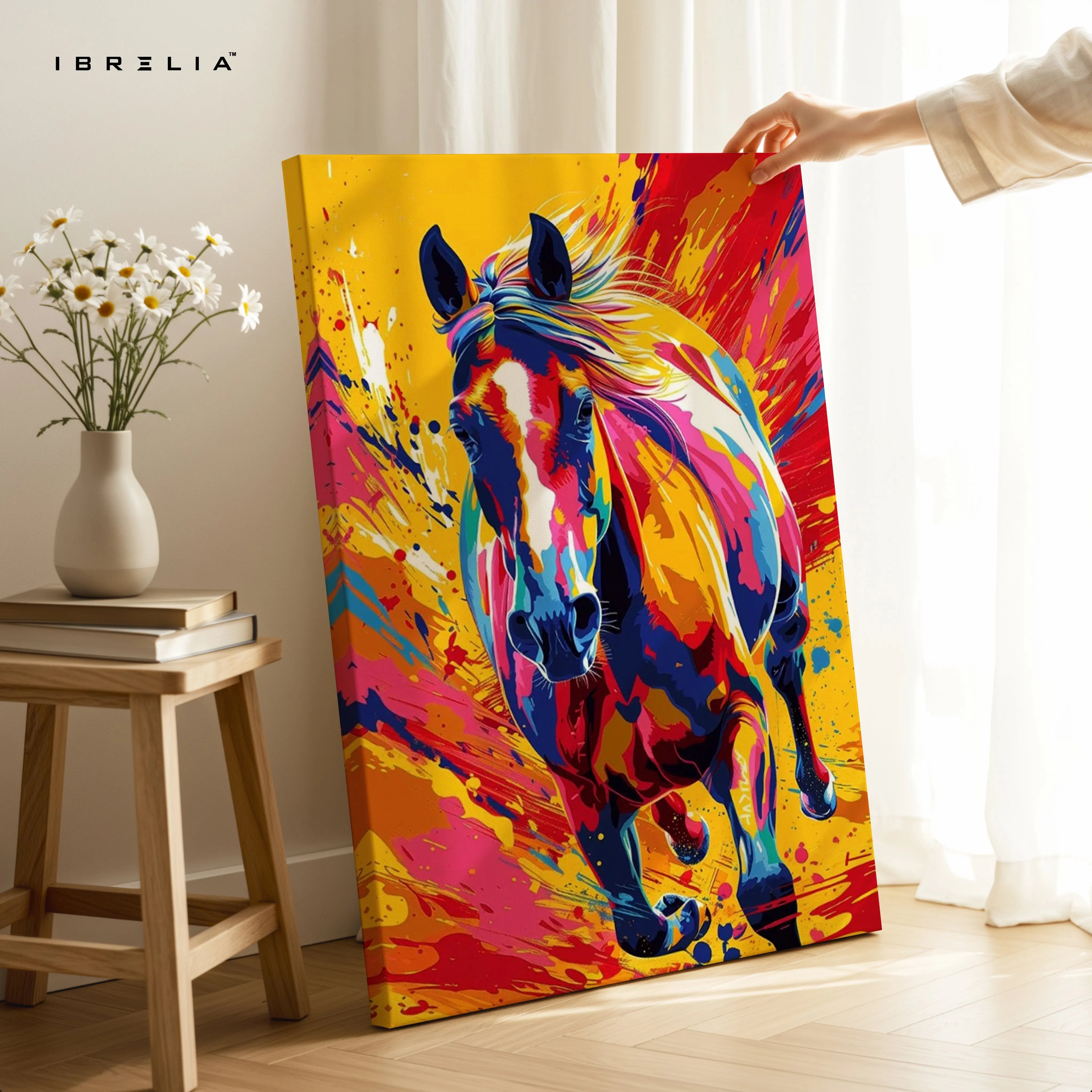 Color Burst Stallion Art – Vibrant Pop Art Running Horse Wall Art | 4K Ultra Wrap Frame Wall Art in Pakistan | IBRELIA™ IBRELIA