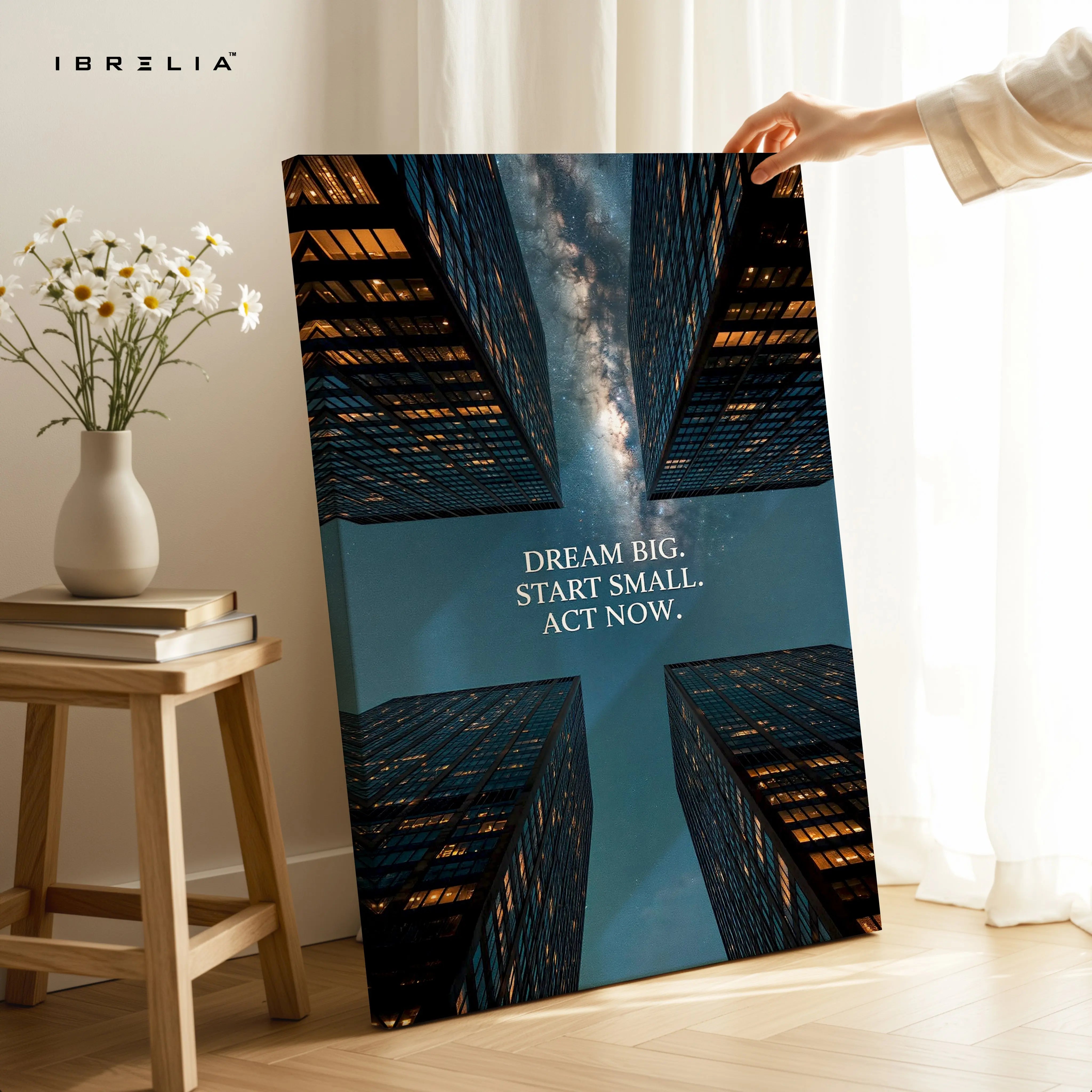 Dream Big Motivation Wall Art – City Skyline Inspirational Canvas Frame | Modern Office Poster Pakistan | IBRELIA™ IBRELIA