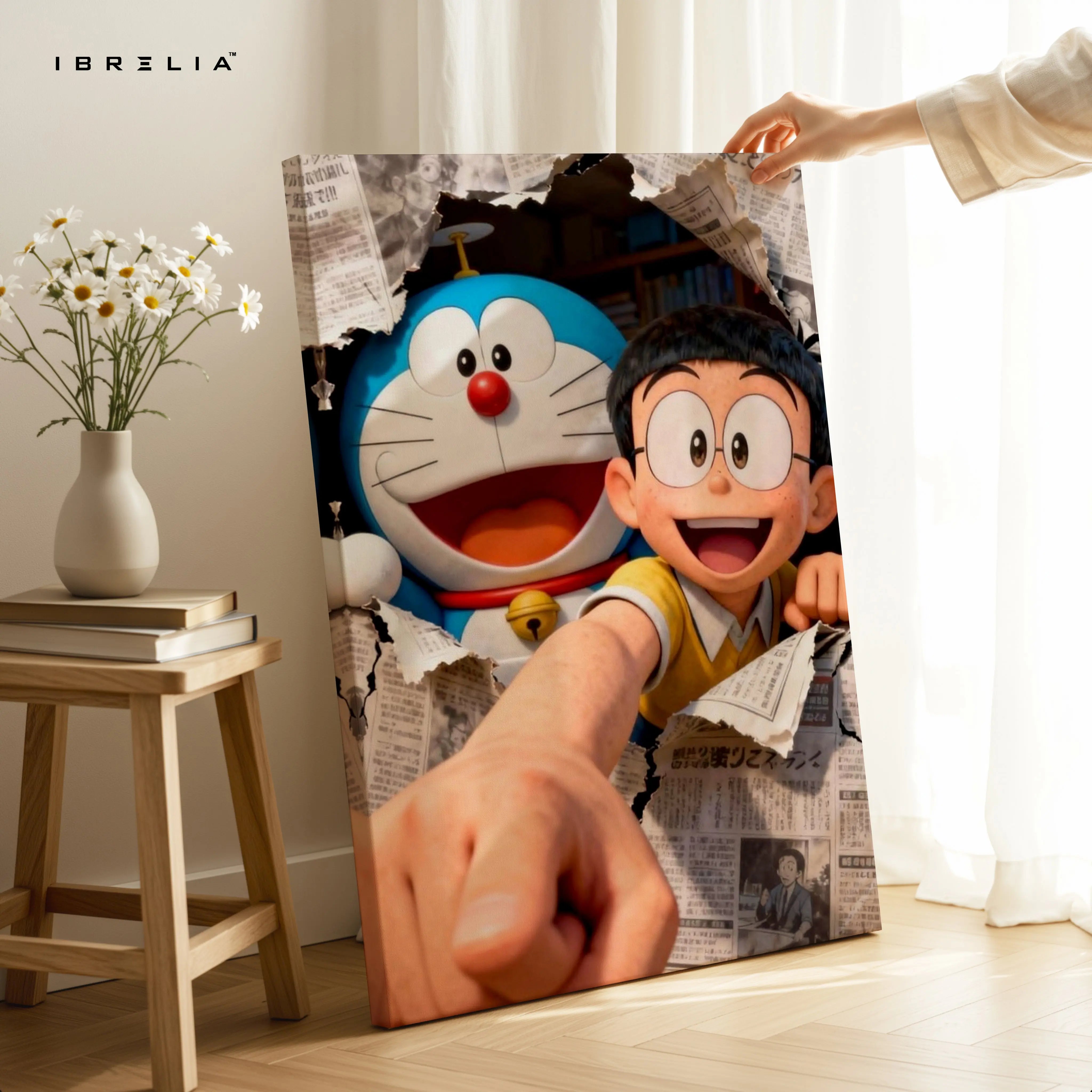 Doraemon & Nobita Wall Art – Cartoon Friendship Canvas Frame | Fun Anime Scene Decor Pakistan | IBRELIA™ IBRELIA