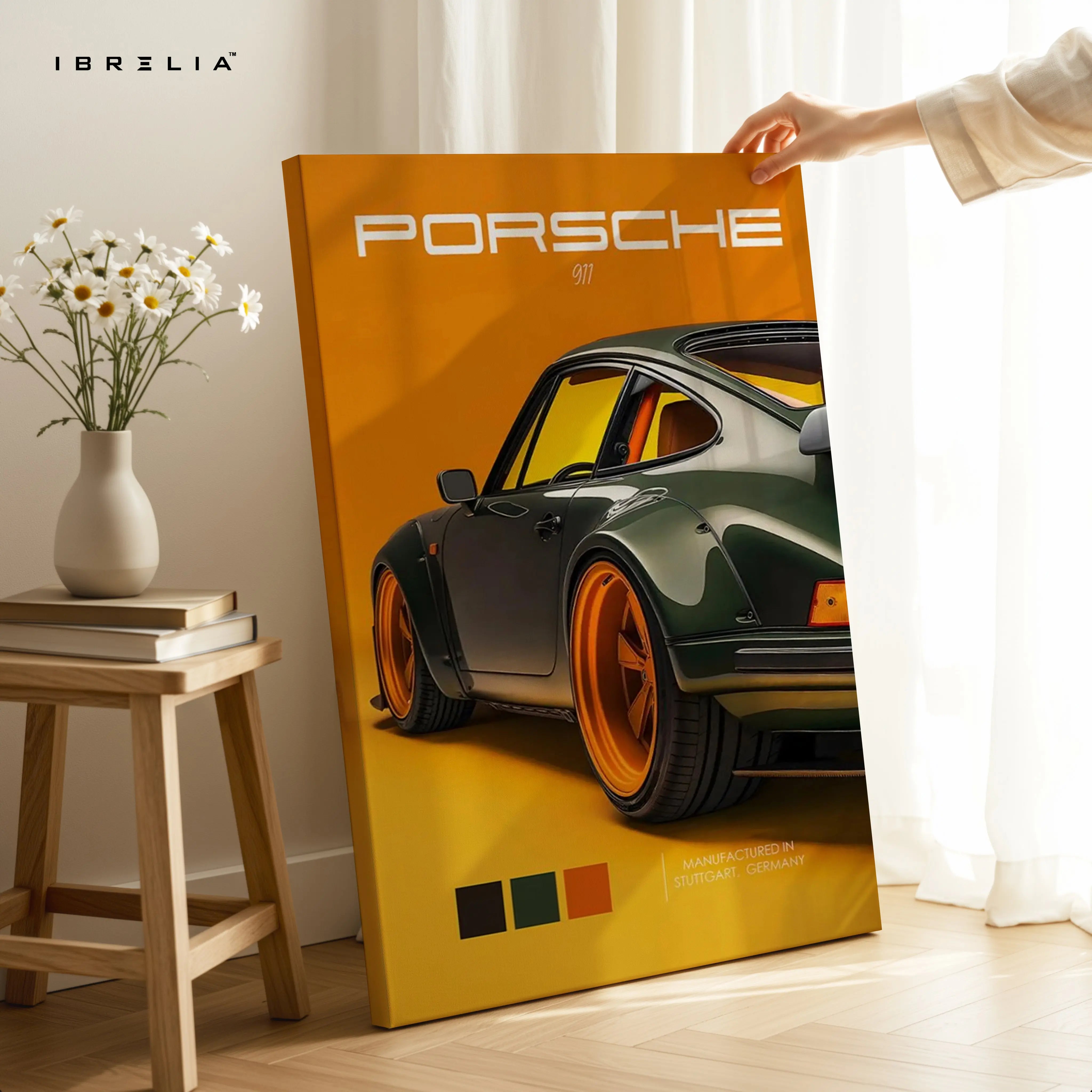Porsche 911 Retro Orange Studio Art – Luxury Sports Car Wall Art | 4K Ultra Wrap Frame Wall Art in Pakistan | IBRELIA™ IBRELIA