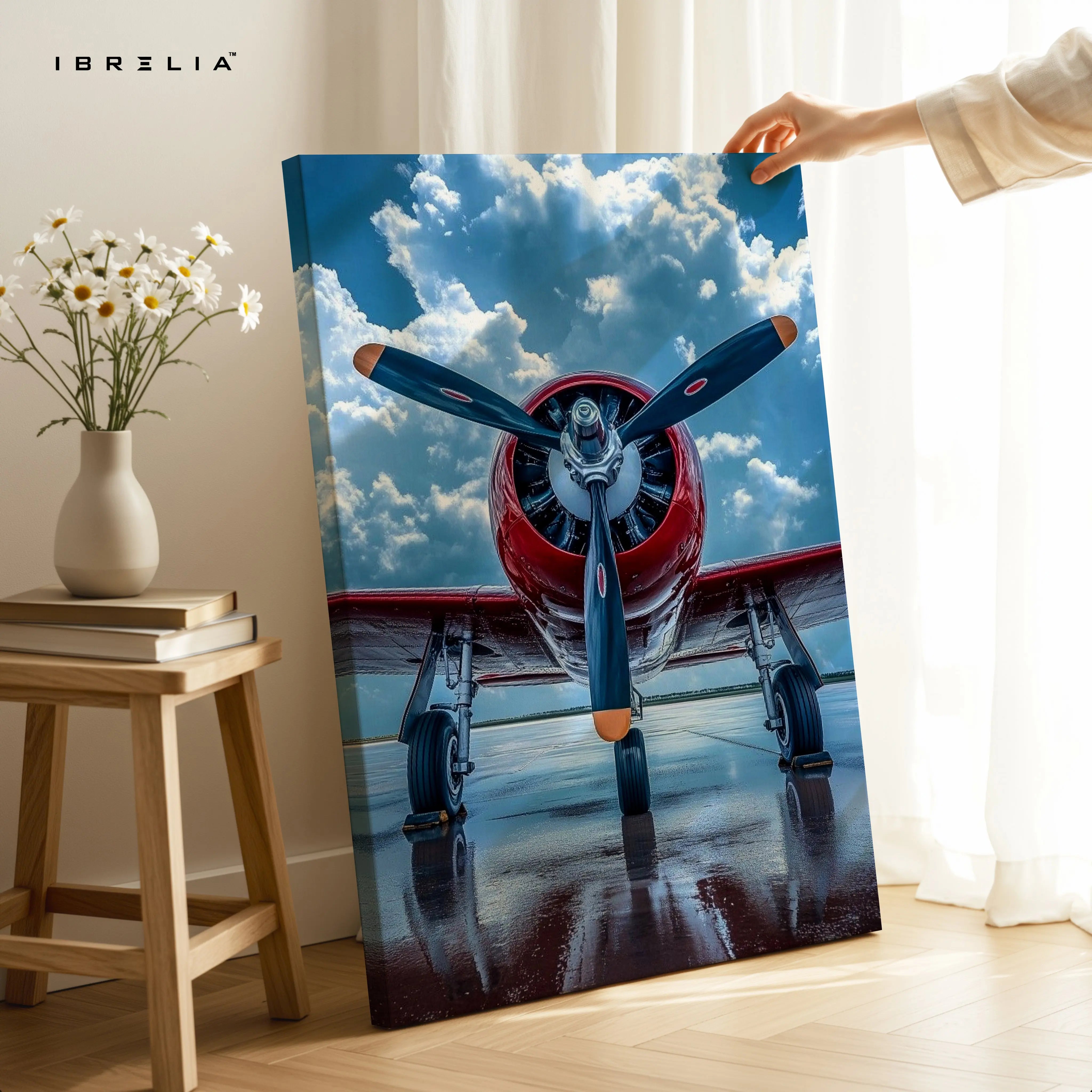 Vintage Propeller Aircraft Runway Wall Art – Classic Aviation Canvas Frame Pakistan | Airplane Poster | IBRELIA™ IBRELIA