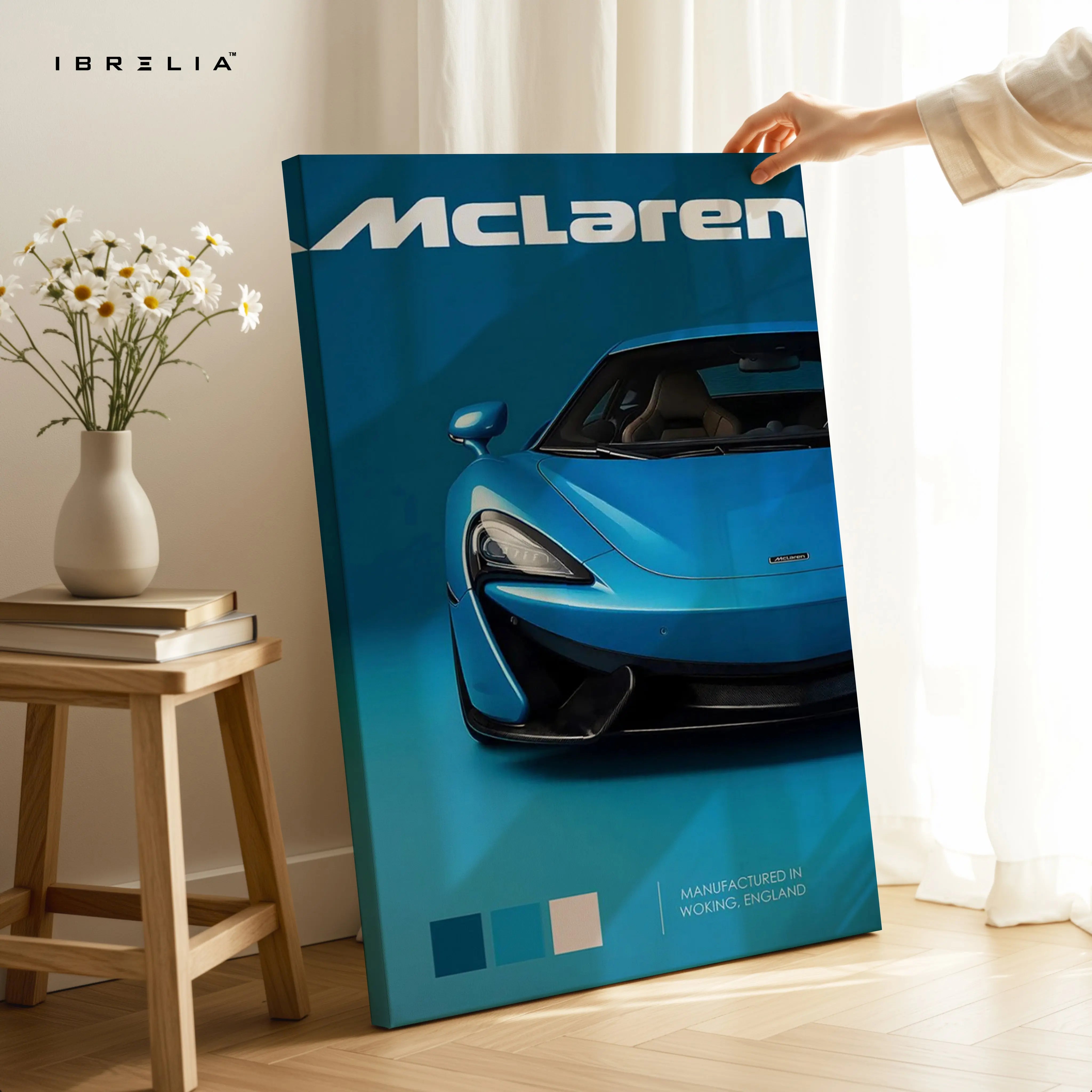 McLaren Blue Elegance Art – Minimal Supercar Front Luxury Wall Art | 4K Ultra Wrap Frame Wall Art in Pakistan | IBRELIA™ IBRELIA
