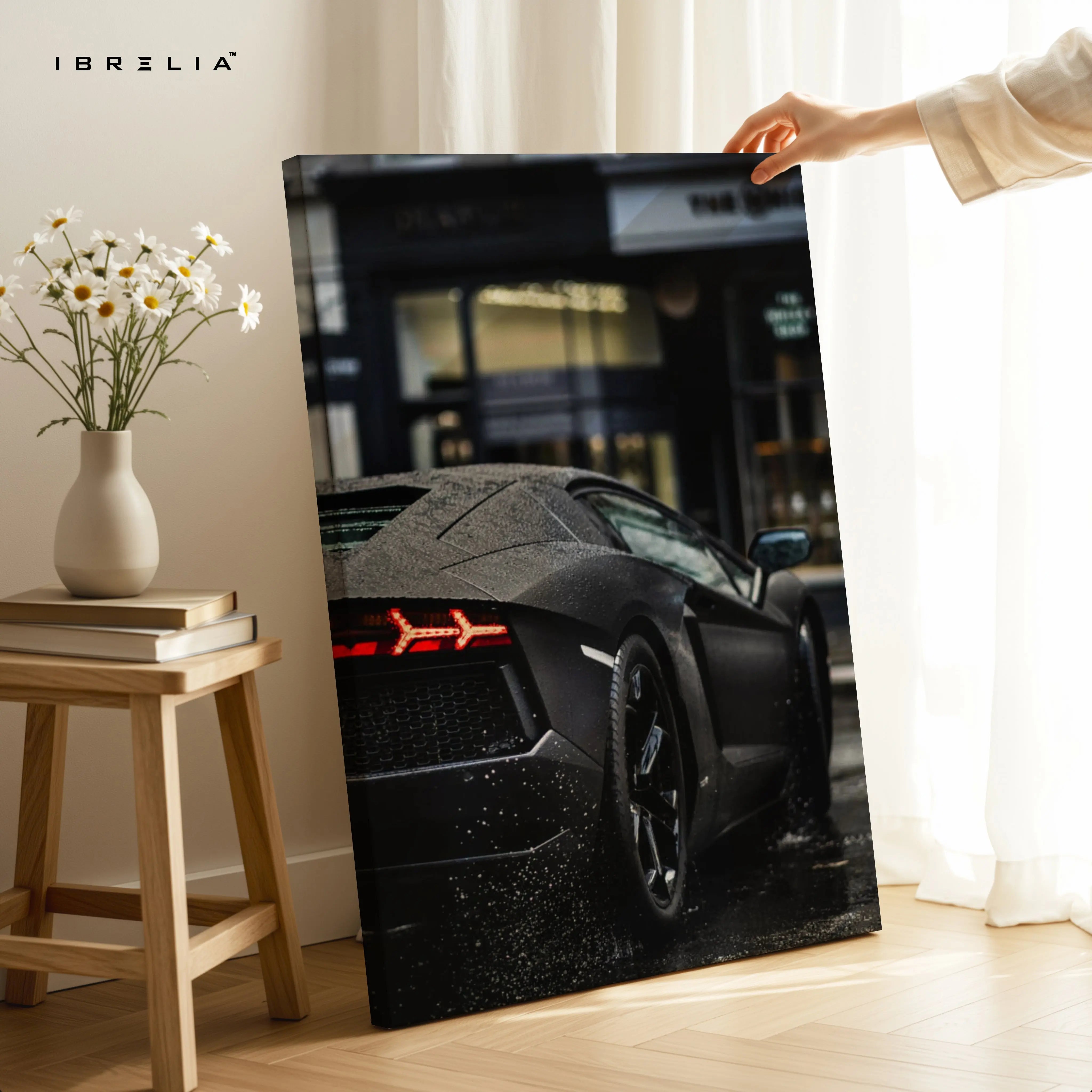 Lamborghini Night Street Wall Art – Dark Aesthetic Supercar Poster | 4K Ultra Wrap Frame Wall Art in Pakistan | IBRELIA™ IBRELIA