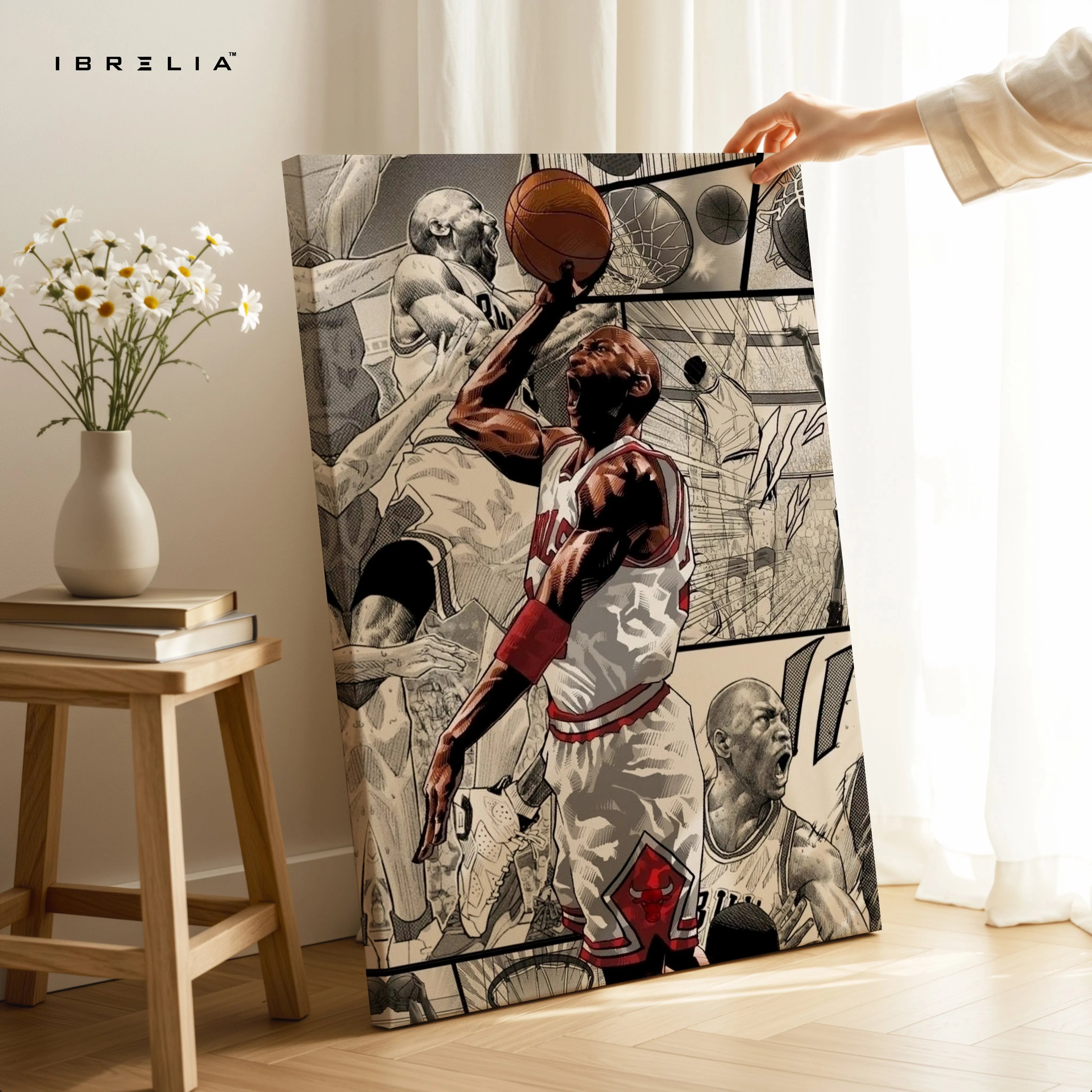 Basketball Legend Dunk Wall Art – Comic Style Sports Canvas Frame | Vintage Athlete Poster Pakistan | IBRELIA™ IBRELIA