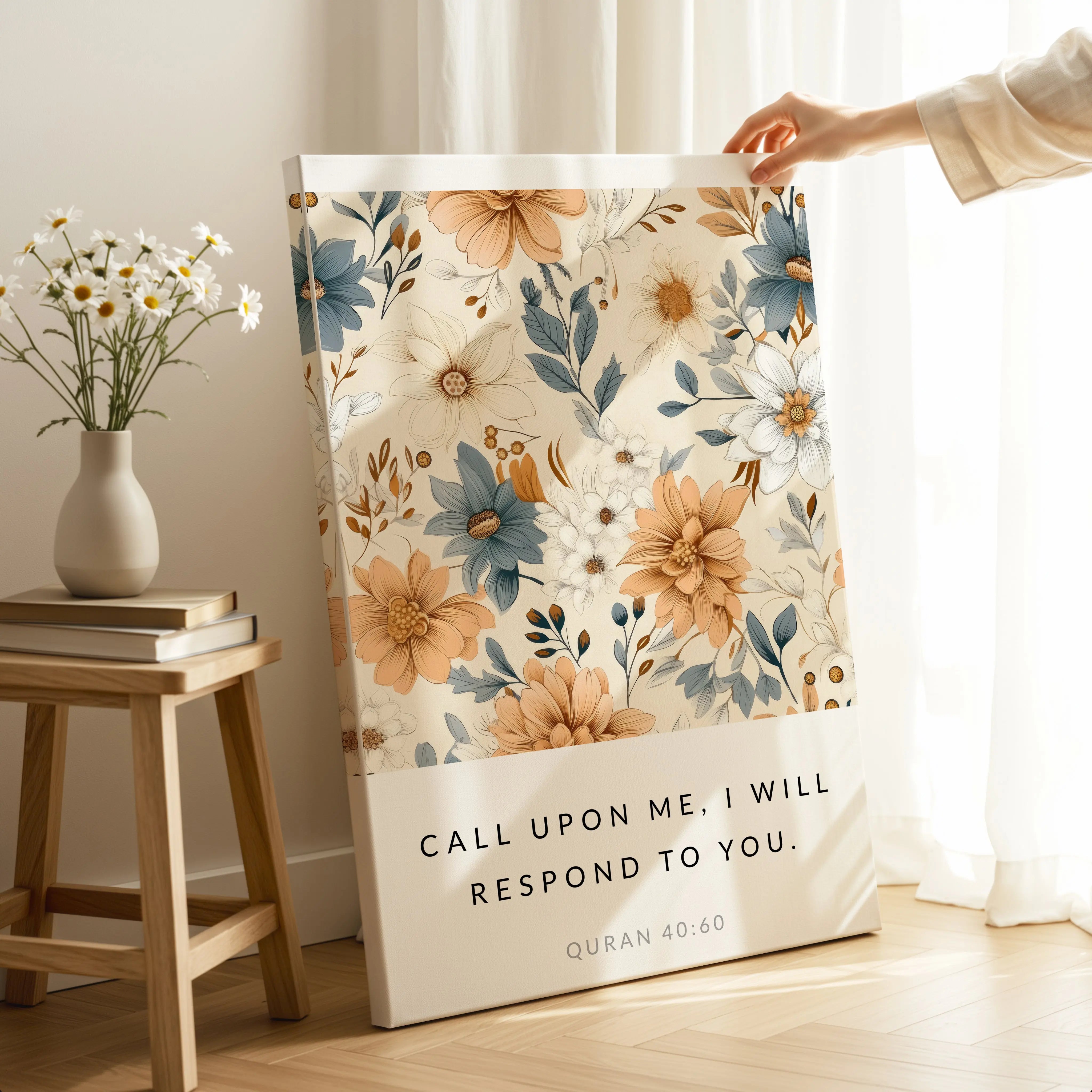 Call Upon Me Quran 40:60 Islamic Wall Art – Floral Botanical Design | 4K Ultra Wrap Frame Wall Art in Pakistan | IBRELIA™ IBRELIA
