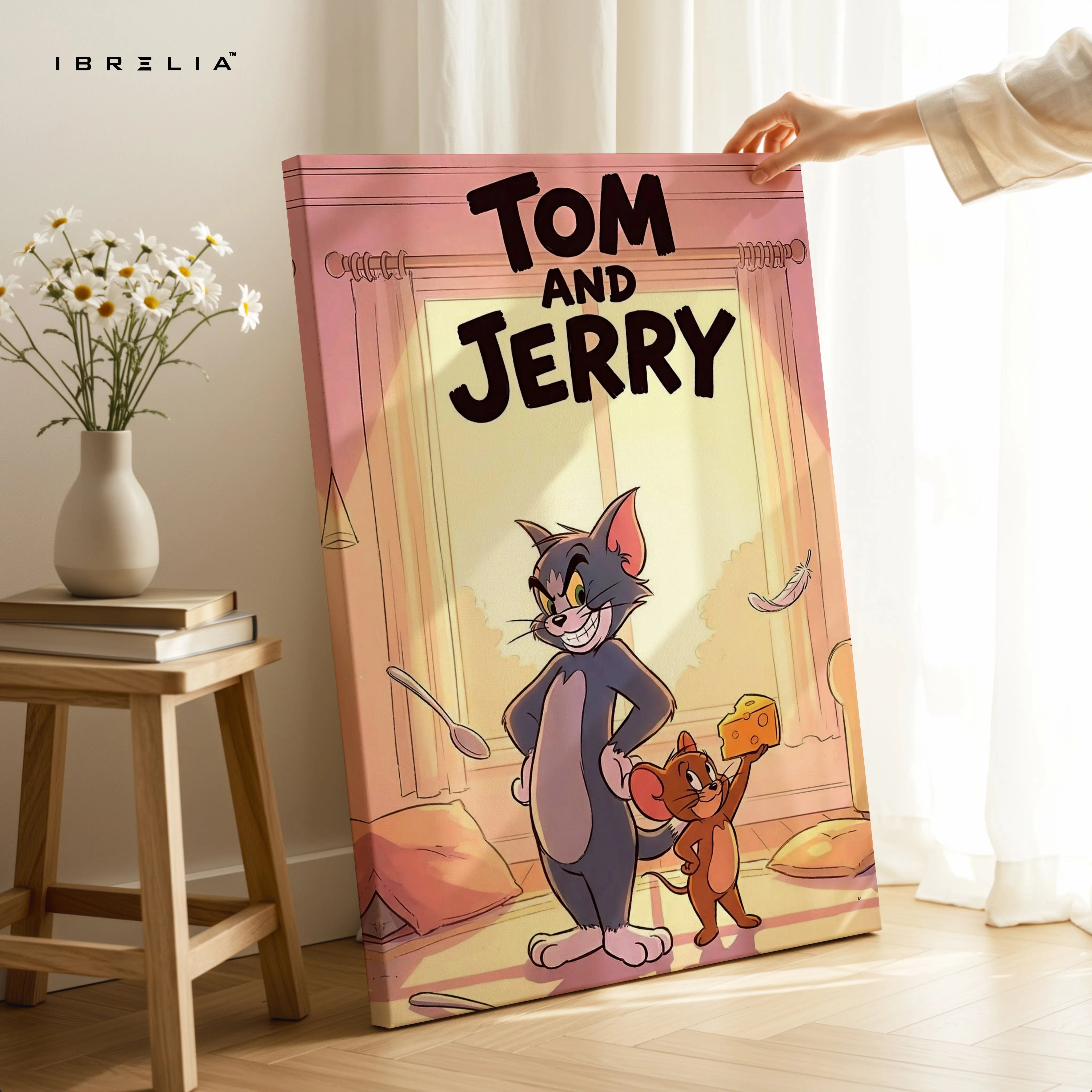 Tom & Jerry Cozy Cartoon Wall Art – Cute Character Canvas Frame | Warm Kids Room Decor Pakistan | IBRELIA™ IBRELIA