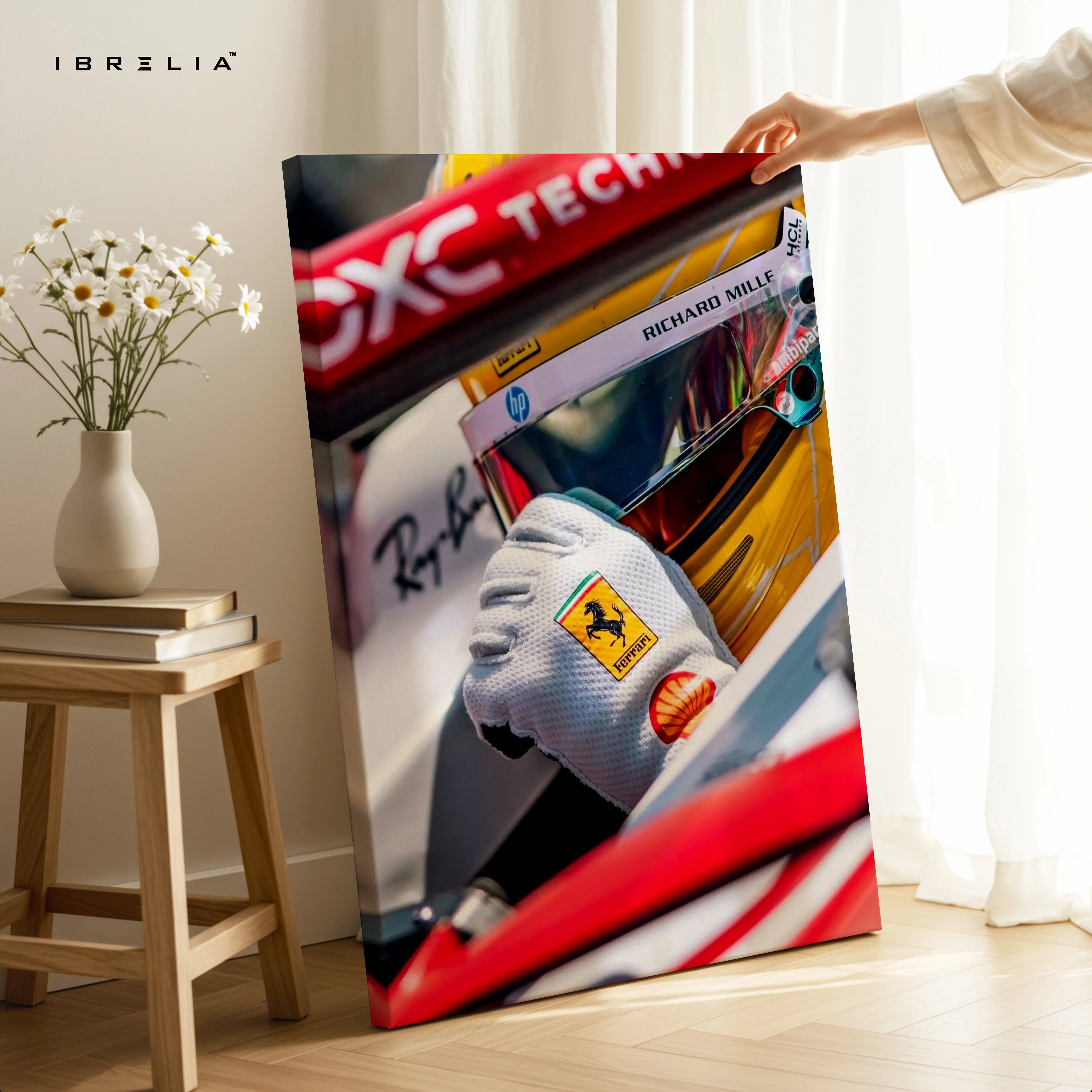 Ferrari F1 Driver Helmet Wall Art – Racing Motorsport Canvas Frame | Formula 1 Speed Poster Pakistan | IBRELIA™ IBRELIA
