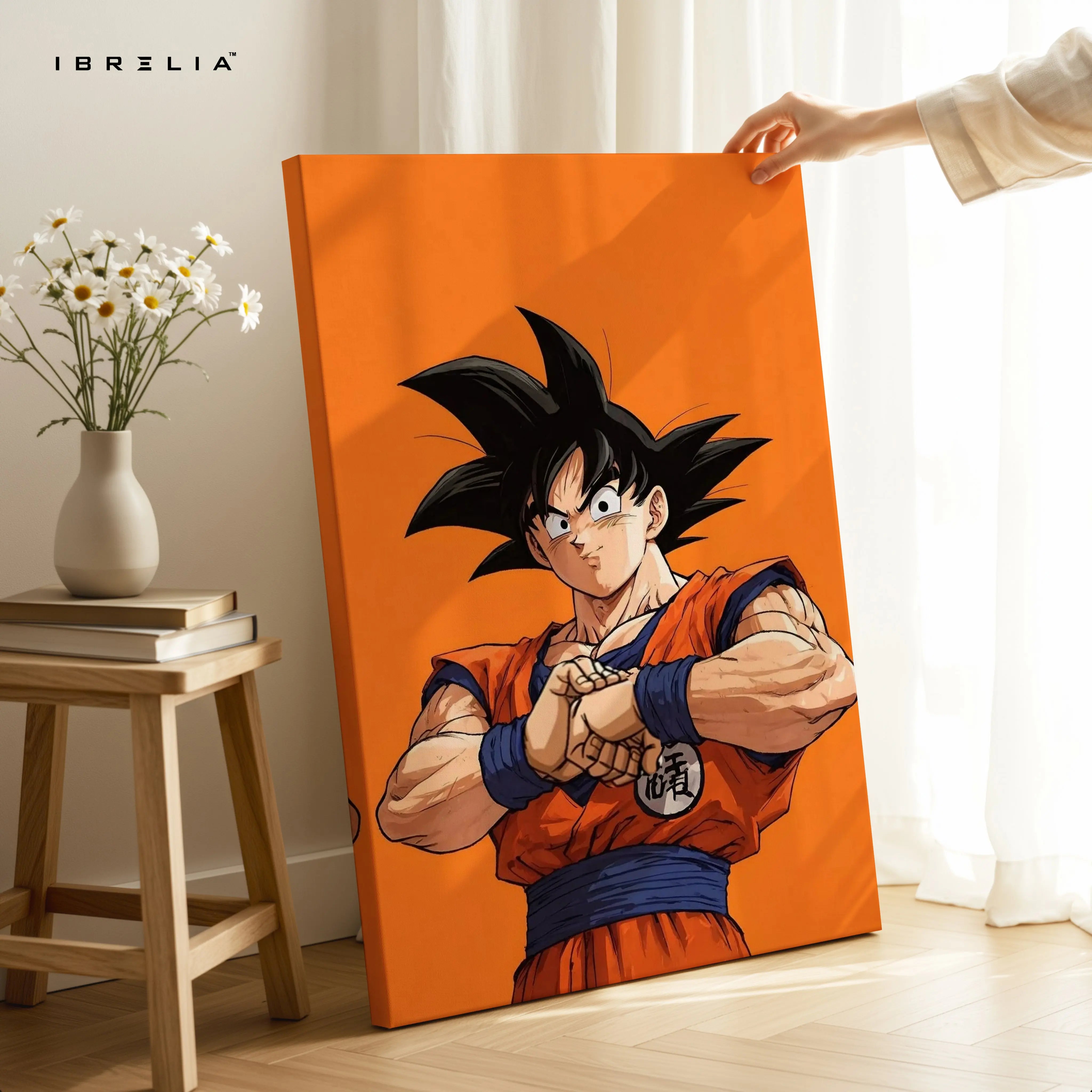 Goku Minimal Wall Art – Dragon Ball Anime Canvas Frame | Orange Aesthetic Poster Pakistan | IBRELIA™ IBRELIA