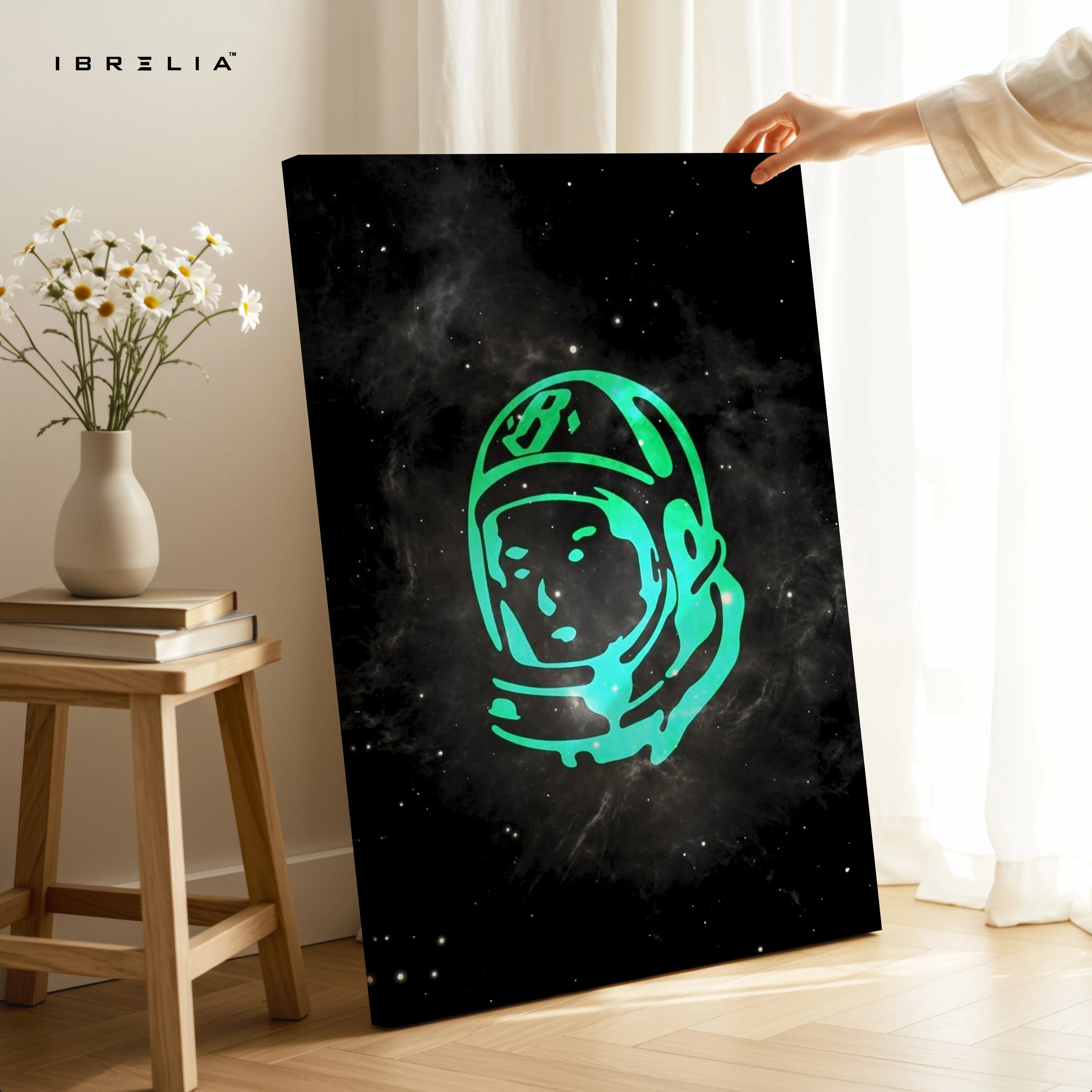 Neon Astronaut Minimal Wall Art – Space Aesthetic Canvas Frame | Galaxy Street Style Poster Pakistan | IBRELIA™ IBRELIA