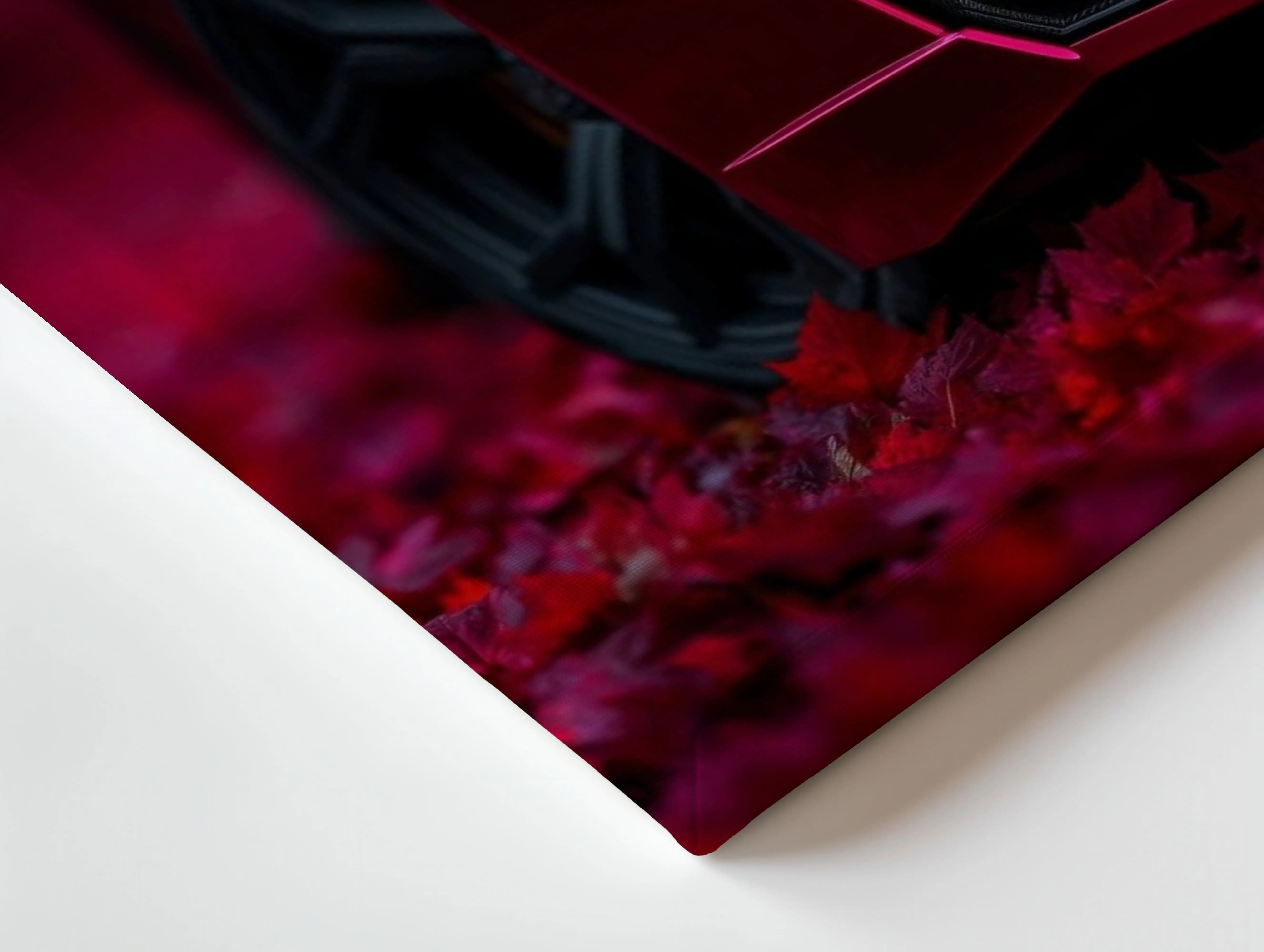 Crimson Supercar Headlight Close-Up – 4K Ultra Wrap Frame Wall Art in Pakistan | IBRELIA™ IBRELIA