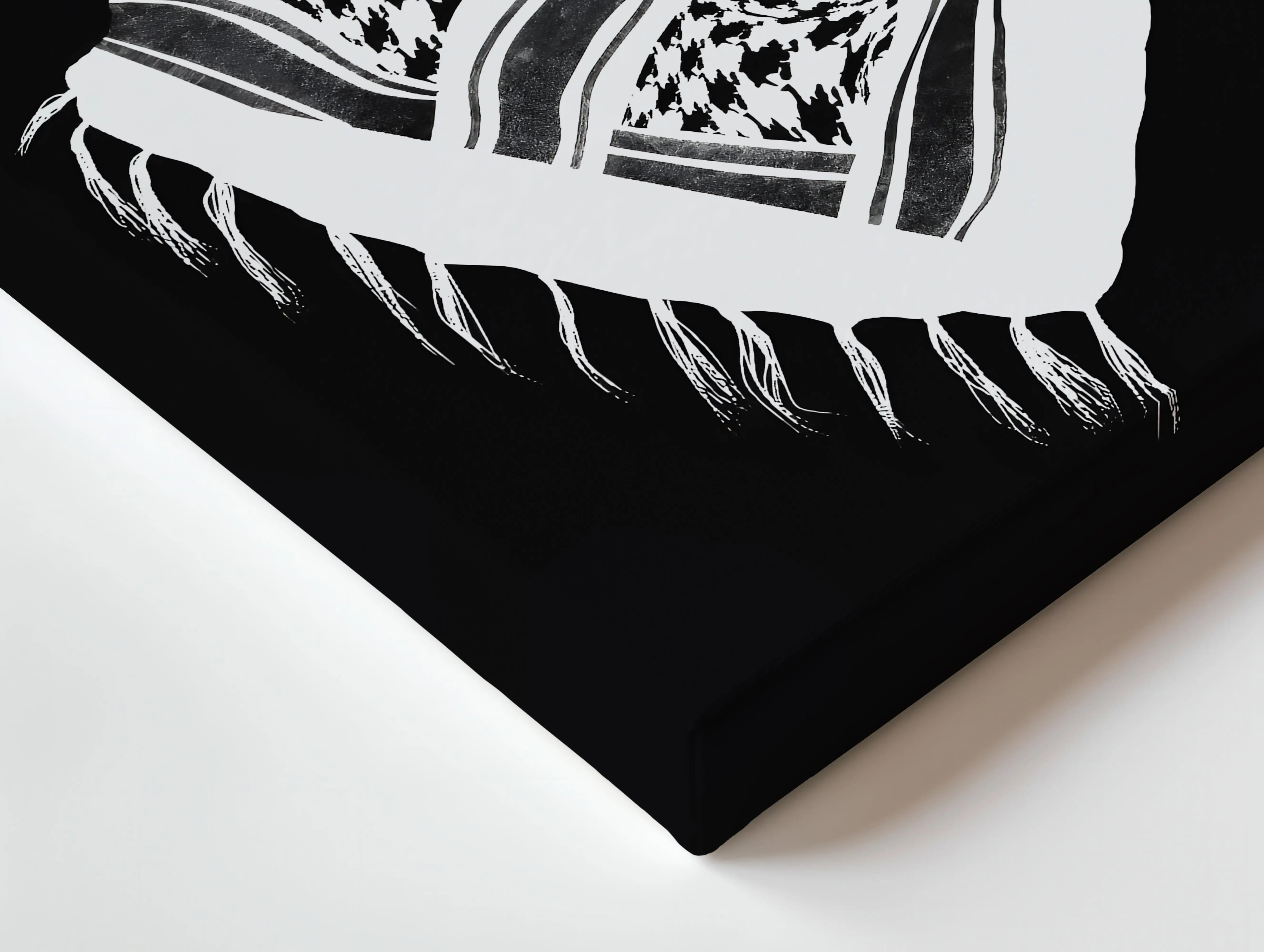 Palestinian Keffiyeh Resistance Art – Minimal Black & White Solidarity Wall Art | 4K Ultra Wrap Frame Wall Art in Pakistan | IBRELIA™ IBRELIA