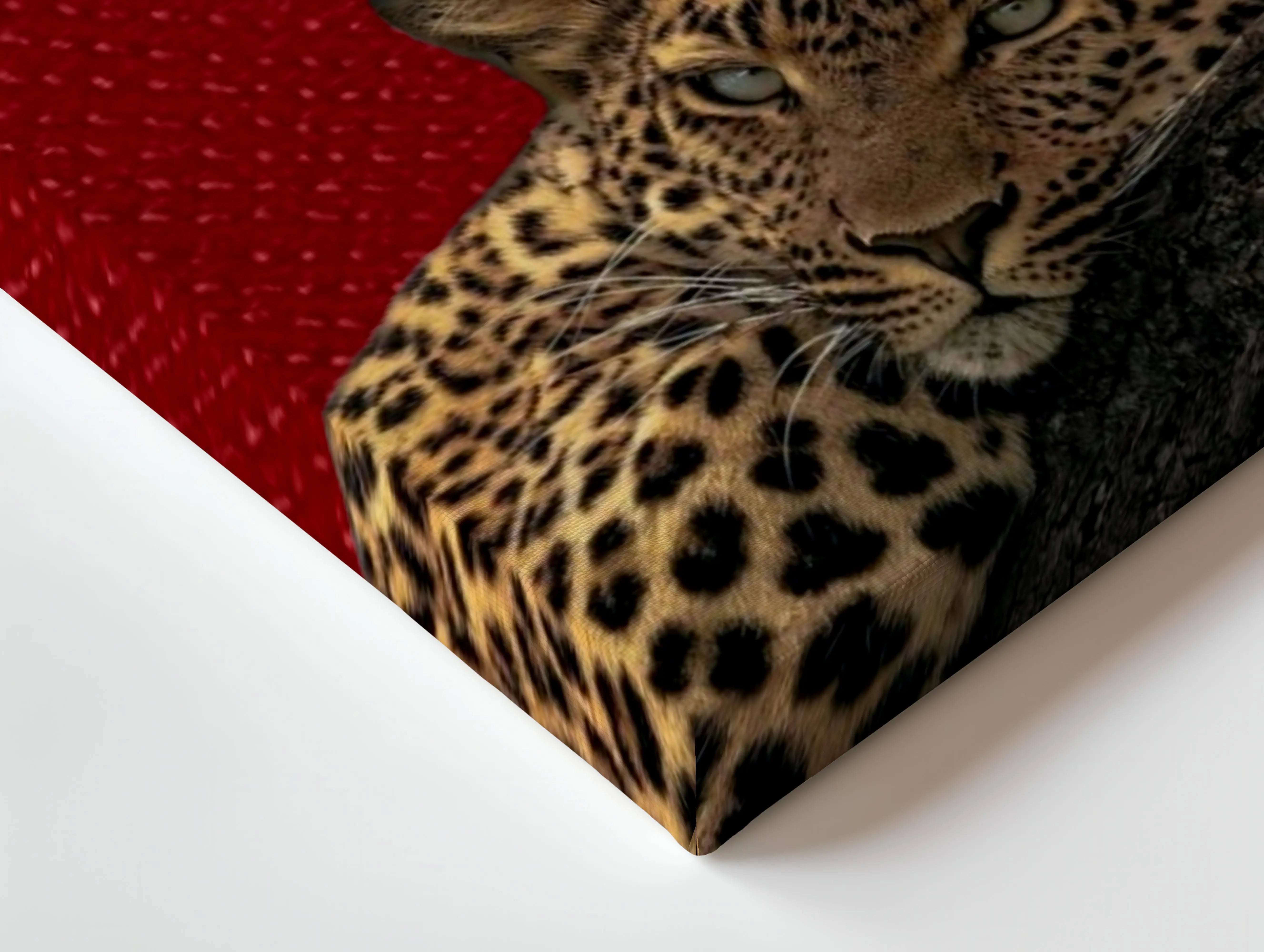 Leopard Prestige Red Art – Luxury Jewelry-Inspired Wild Aesthetic Wall Art | 4K Ultra Wrap Frame Wall Art in Pakistan | IBRELIA™ IBRELIA