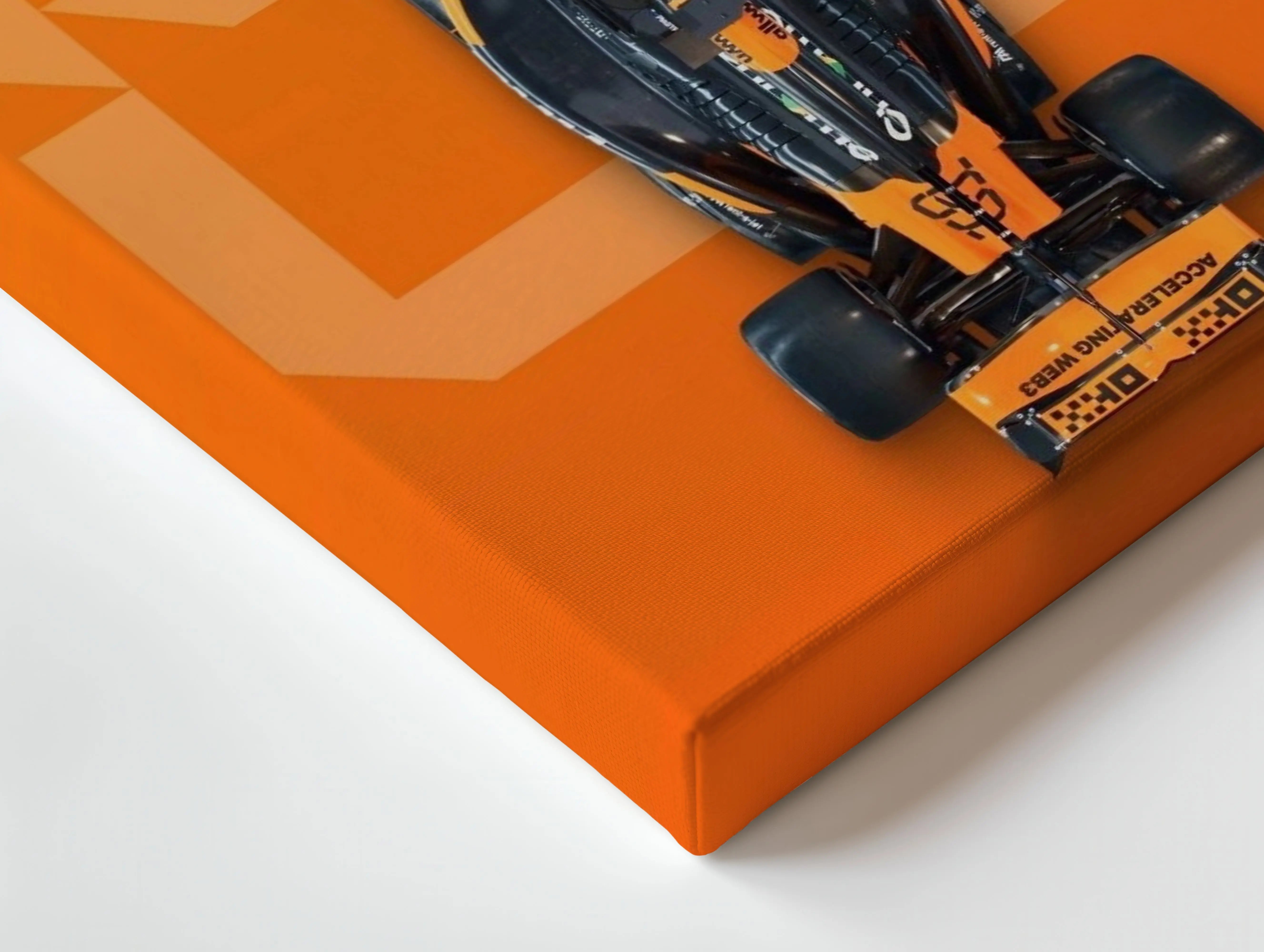 McLaren F1 Papaya Power – Top View Formula 1 Racing Art | 4K Ultra Wrap Frame Wall Art in Pakistan | IBRELIA™ IBRELIA