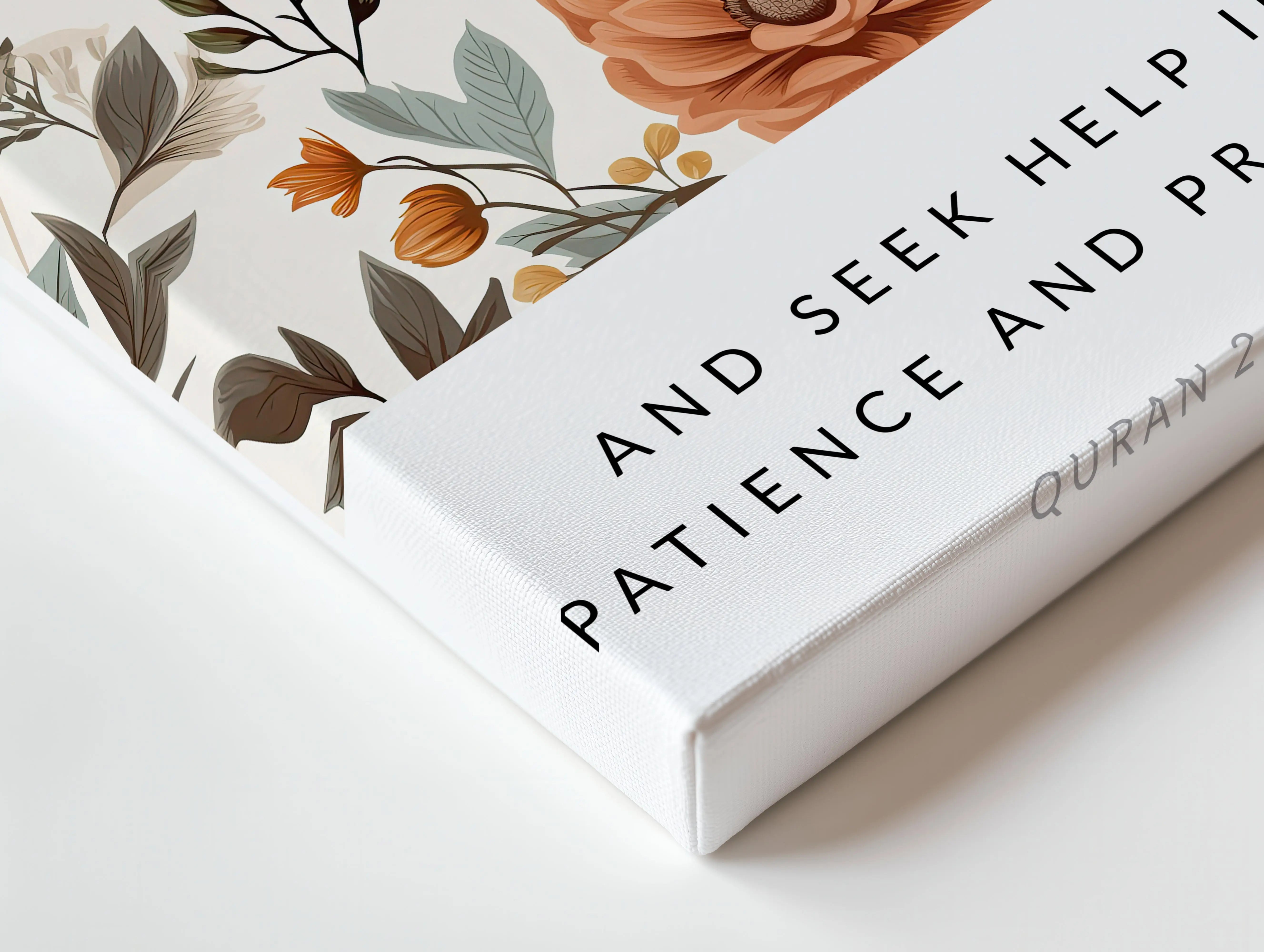 Seek Help in Patience and Prayer Quran 2:45 Islamic Wall Art – Warm Floral Design | 4K Ultra Wrap Frame Wall Art in Pakistan | IBRELIA™ IBRELIA