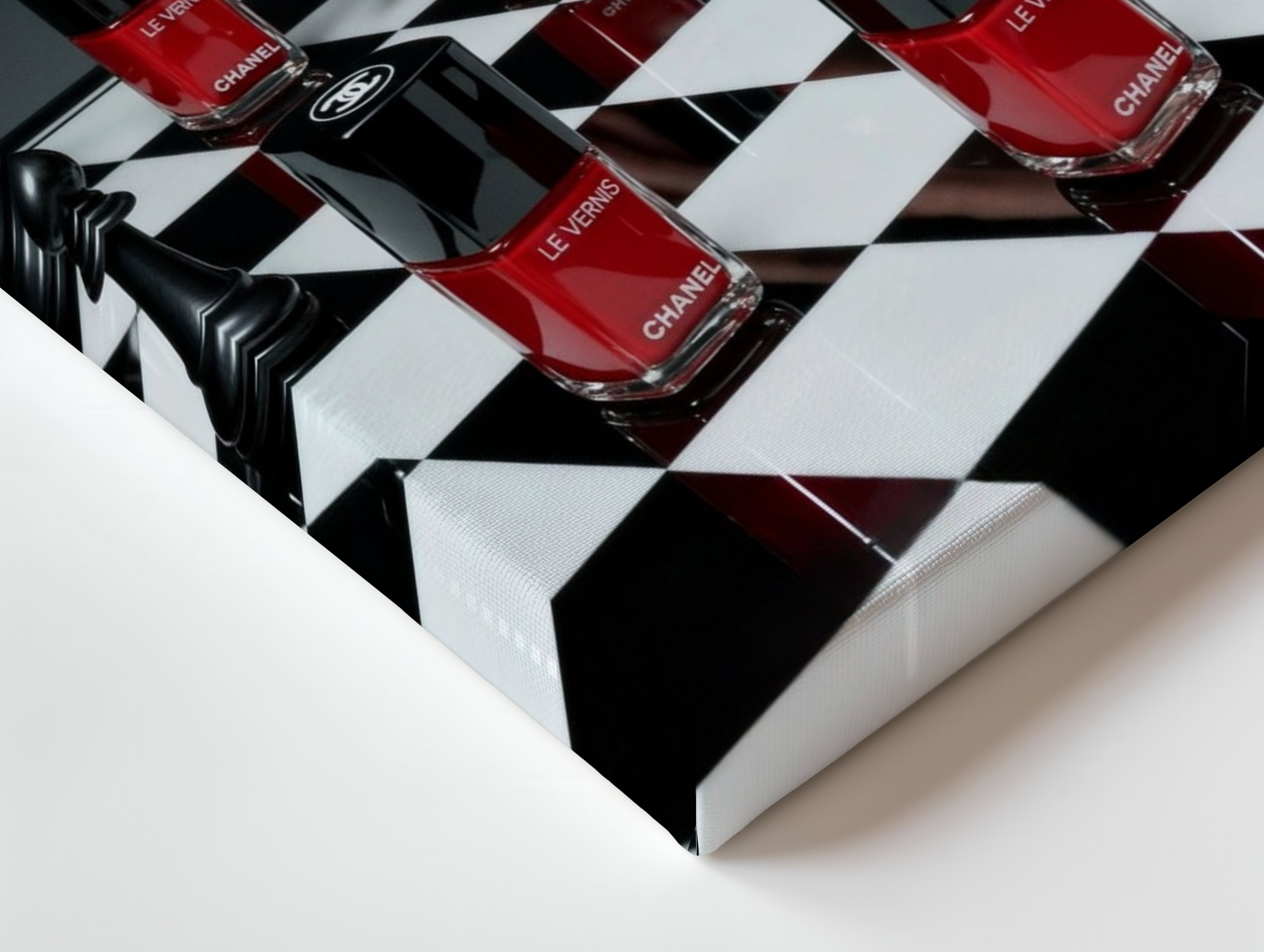 Red Nail Polish Chess Strategy Art – 4K Ultra Wrap Frame Wall Art in Pakistan | IBRELIA™
