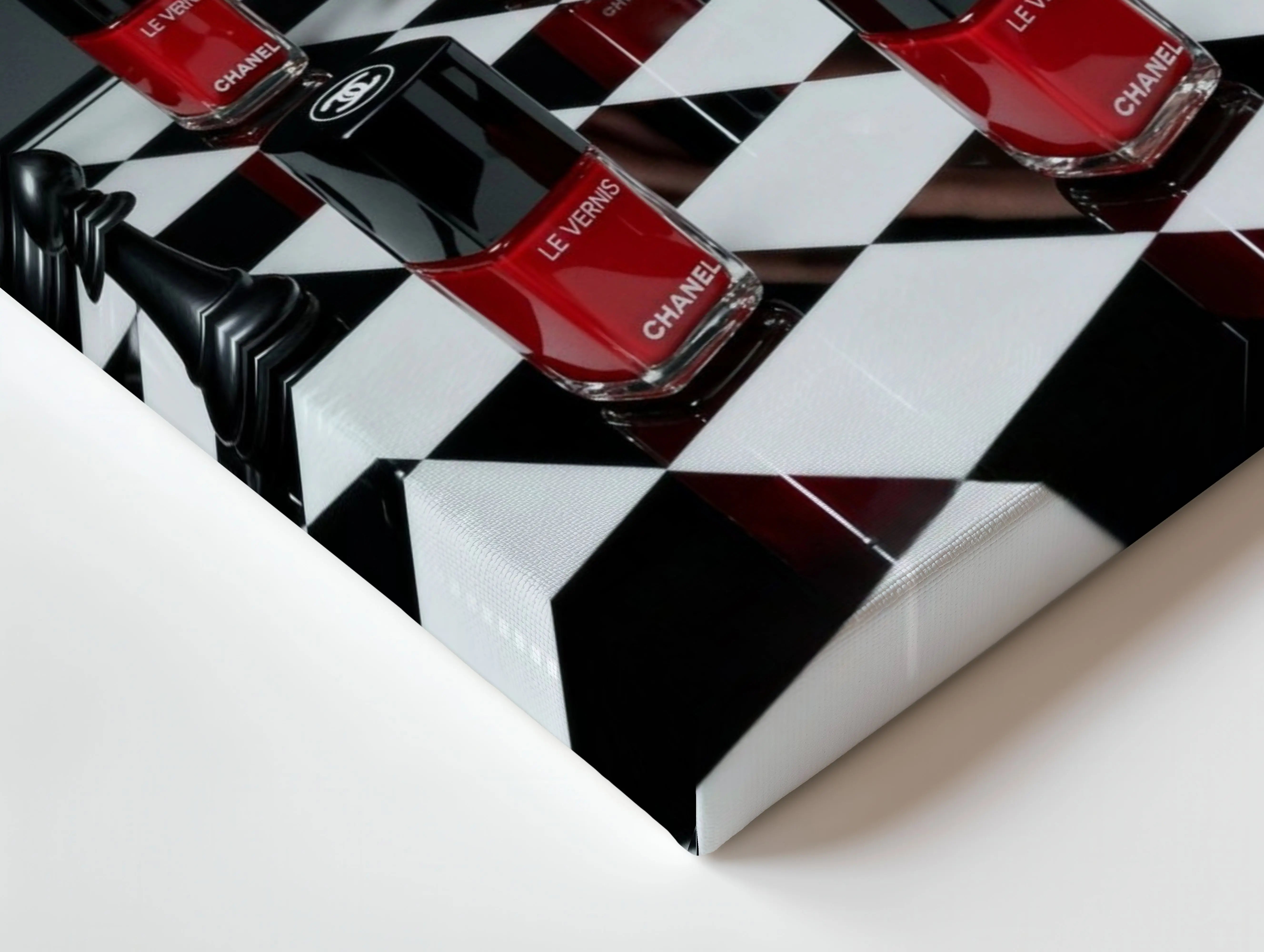 Red Nail Polish Chess Strategy Art – 4K Ultra Wrap Frame Wall Art in Pakistan | IBRELIA™ IBRELIA