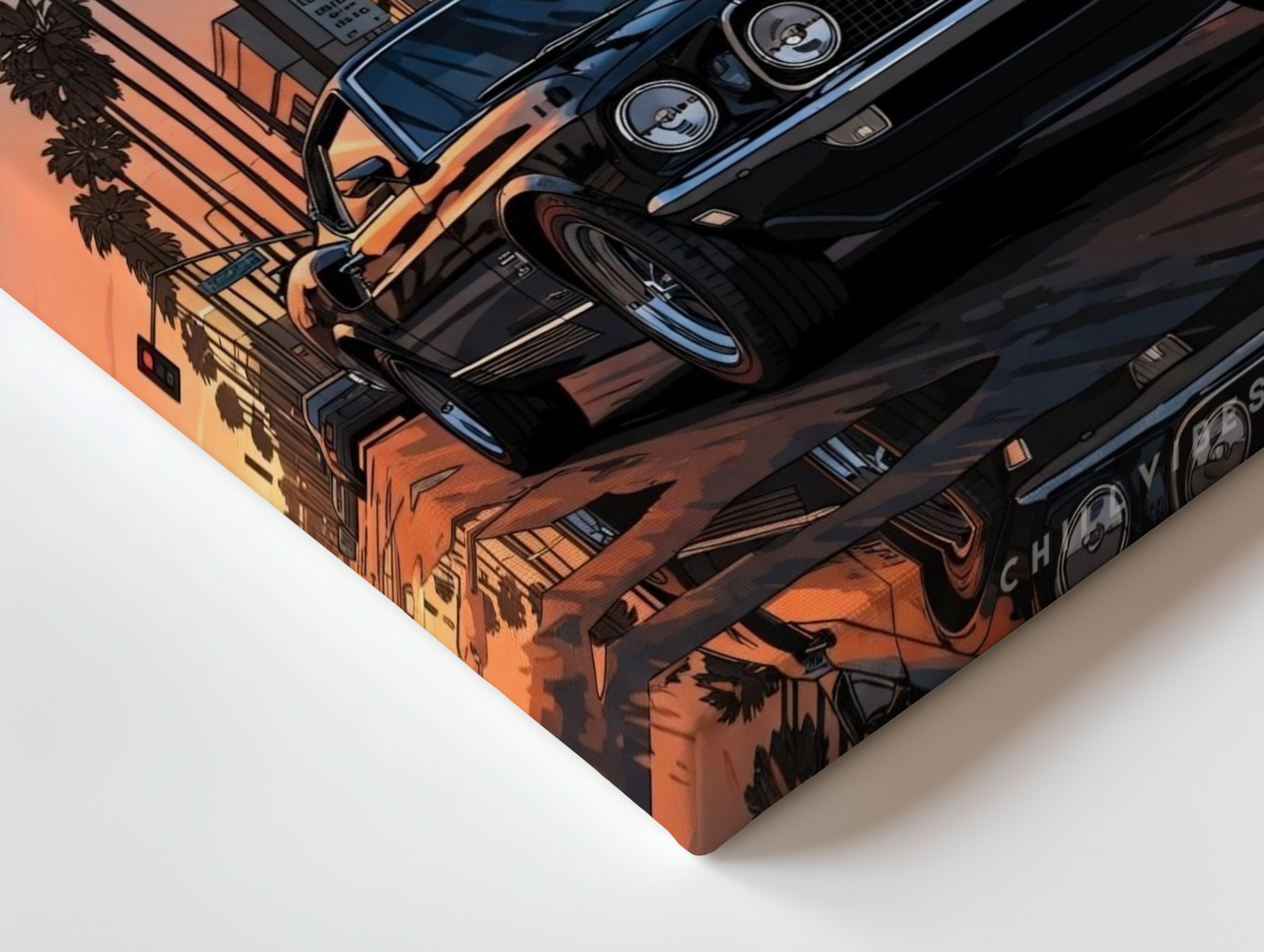 Sunset Drive Donut Stop – Retro Muscle Car Noir Art | 4K Ultra Wrap Frame Wall Art in Pakistan | IBRELIA™