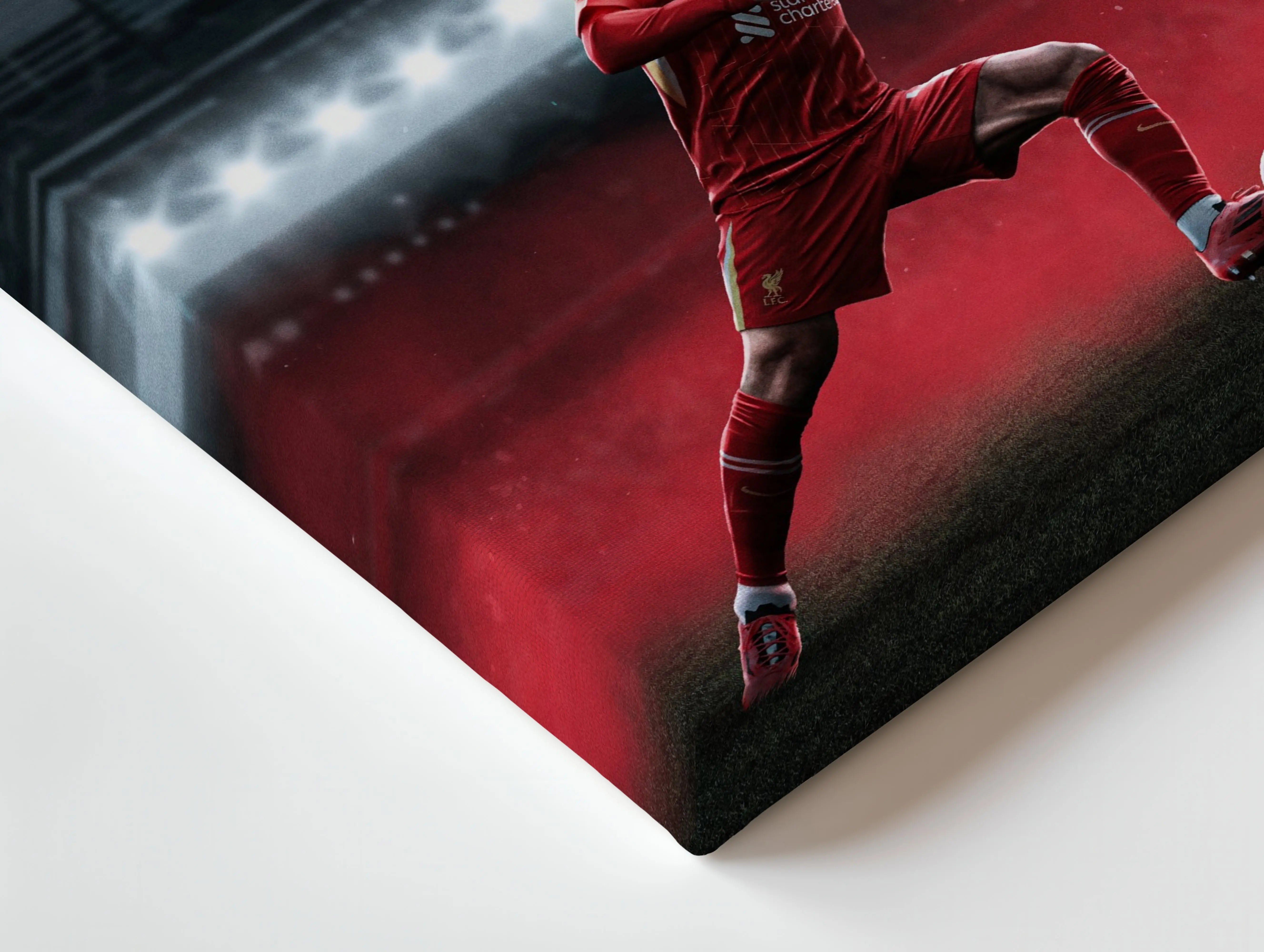 Crimson Night Striker – Cinematic Football Action Art | 4K Ultra Wrap Frame Wall Art in Pakistan | IBRELIA™ IBRELIA