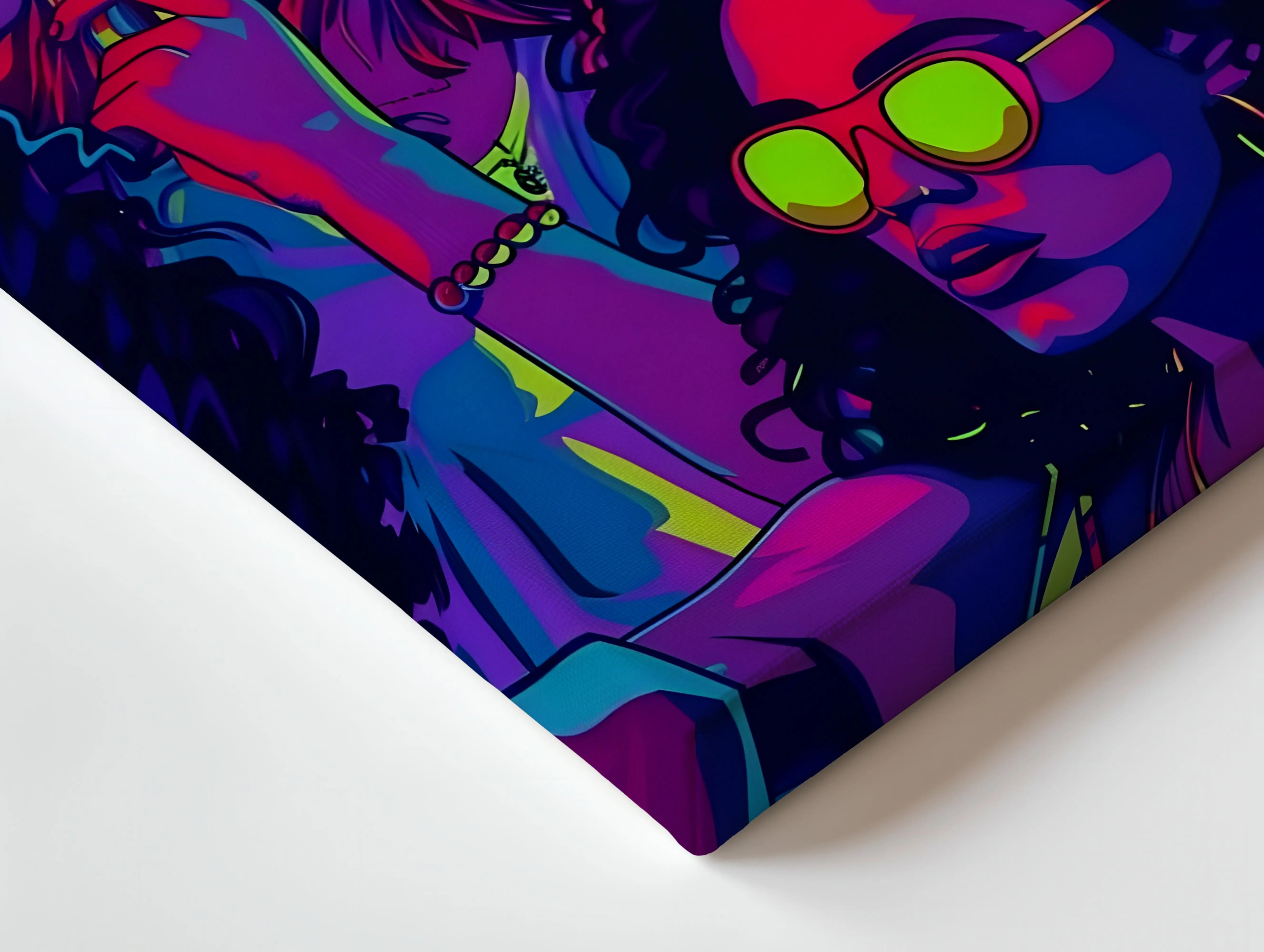 Neon Reverie Collective – Pop Art Nightlife Women Illustration | 4K Ultra Wrap Frame Wall Art in Pakistan | IBRELIA™ IBRELIA