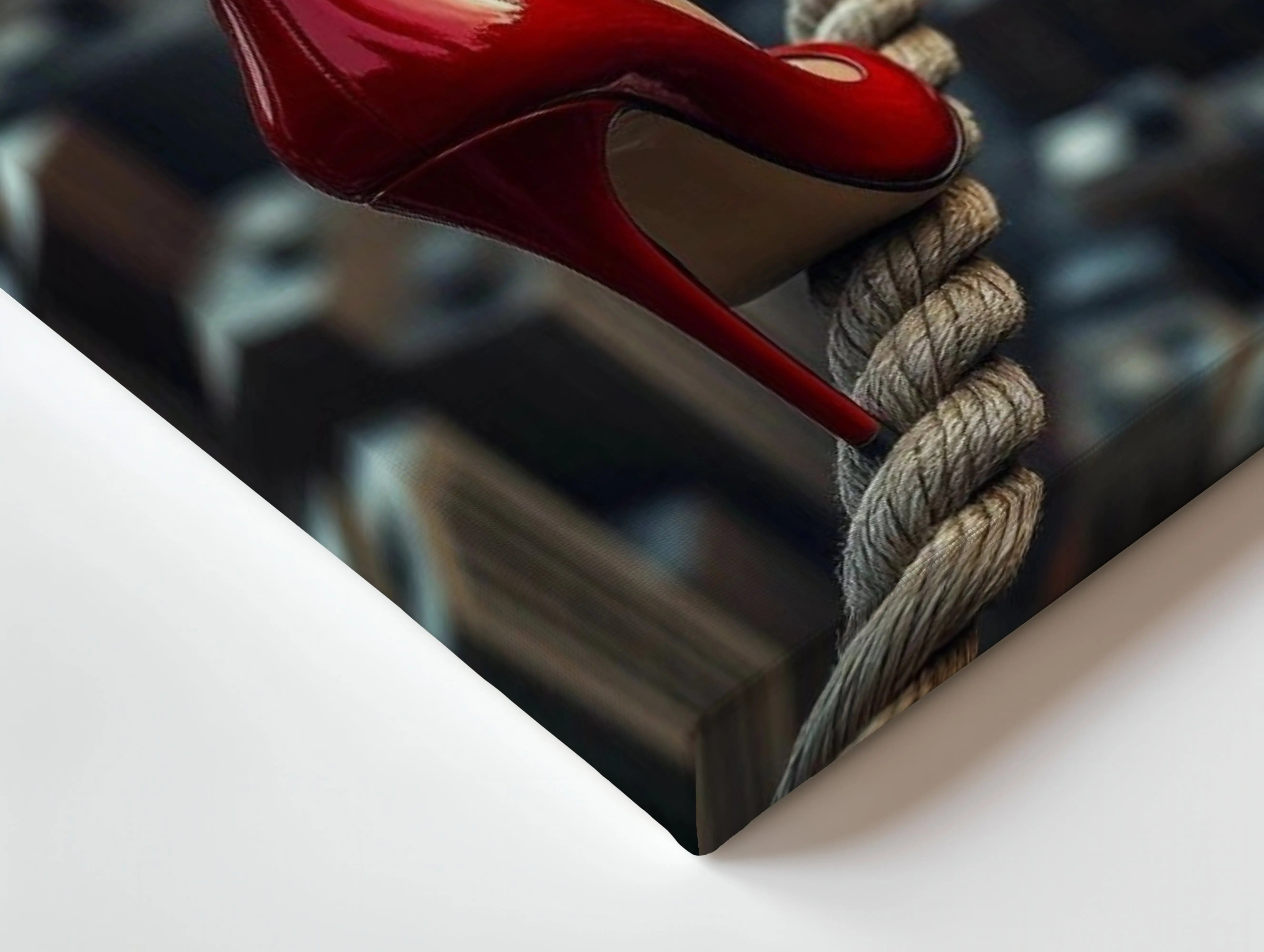 Red Heels on the Edge Art – 4K Ultra Wrap Frame Wall Art in Pakistan | IBRELIA™ IBRELIA