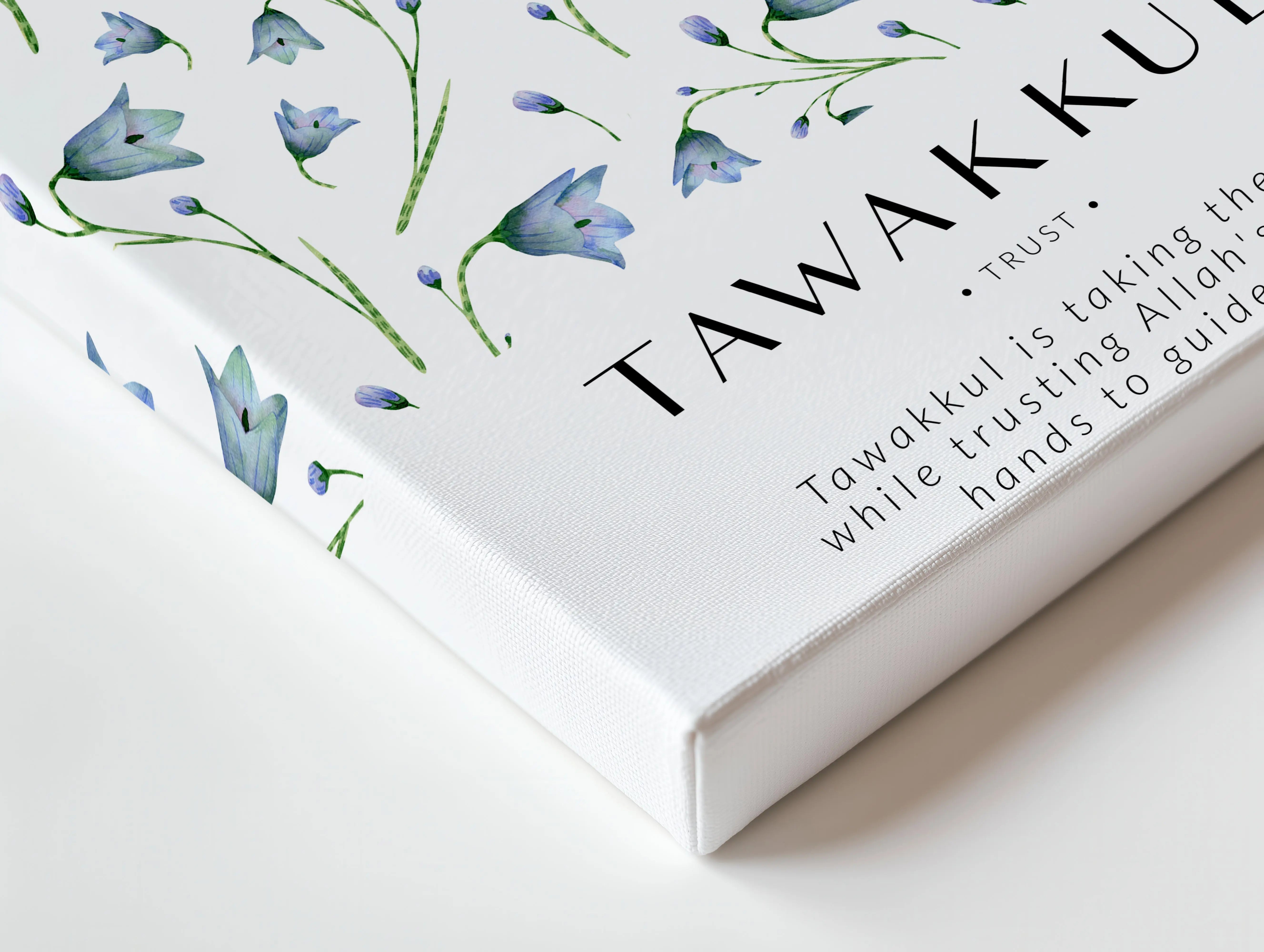 Tawakkul Trust Islamic Wall Art – Blue Bell Floral Botanical Design | 4K Ultra Wrap Frame Wall Art in Pakistan | IBRELIA™ IBRELIA