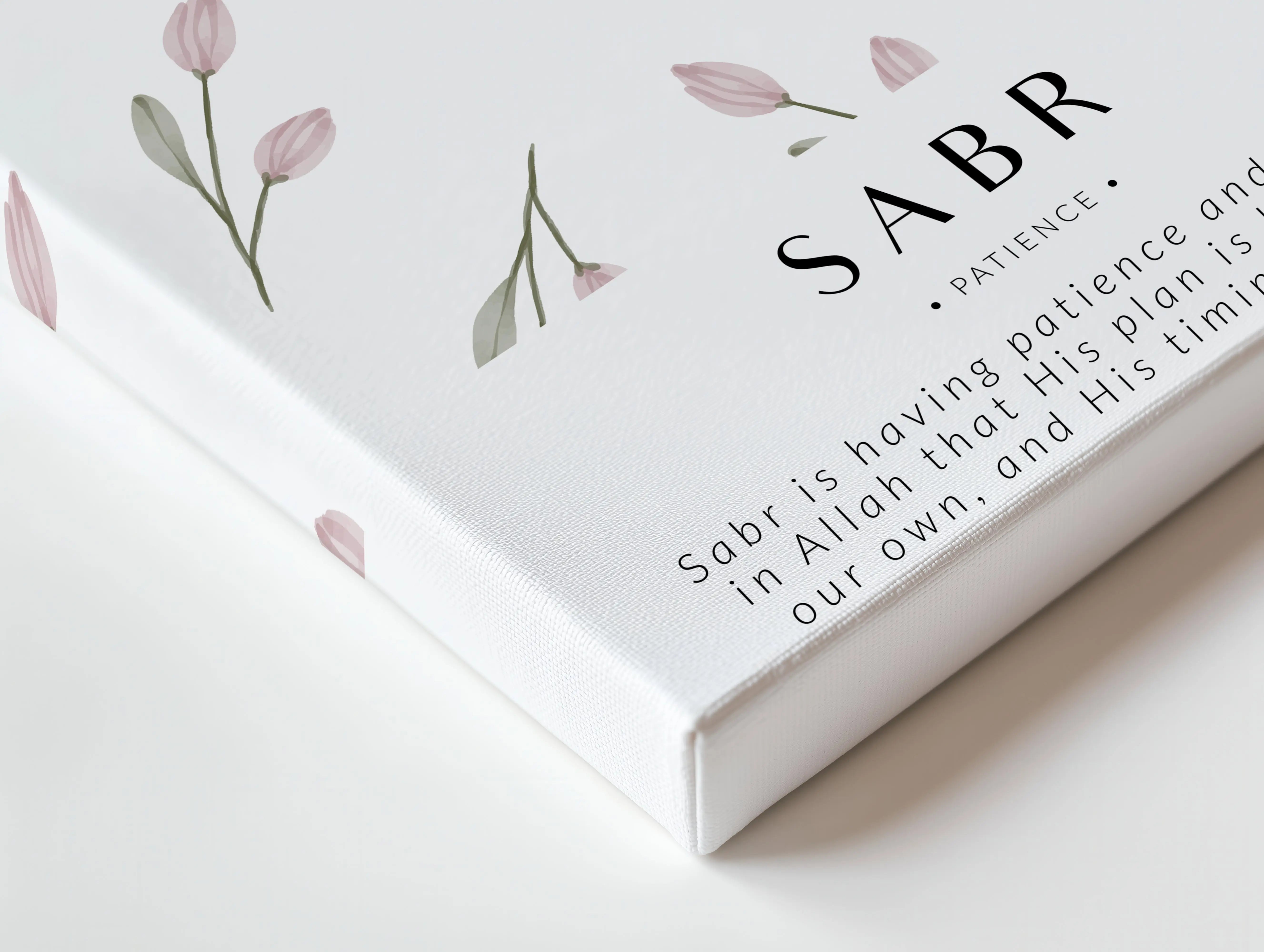 Sabr Patience Islamic Wall Art – Soft Pink Tulip Floral Design | 4K Ultra Wrap Frame Wall Art in Pakistan | IBRELIA™ IBRELIA
