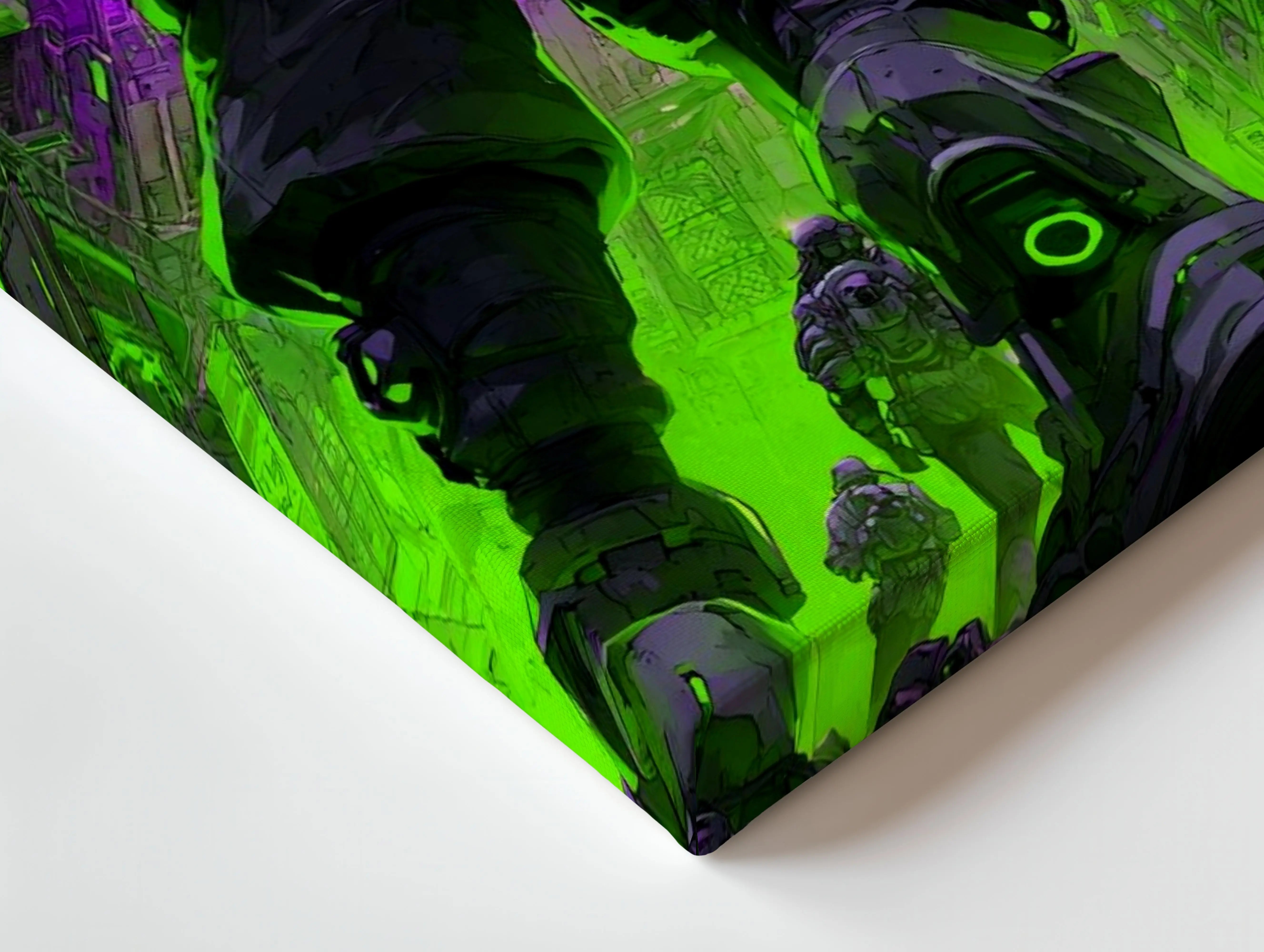 Cyberpunk Neon Soldier Wall Art – Futuristic City Canvas Frame | Sci-Fi Gaming Poster Pakistan | IBRELIA™ IBRELIA