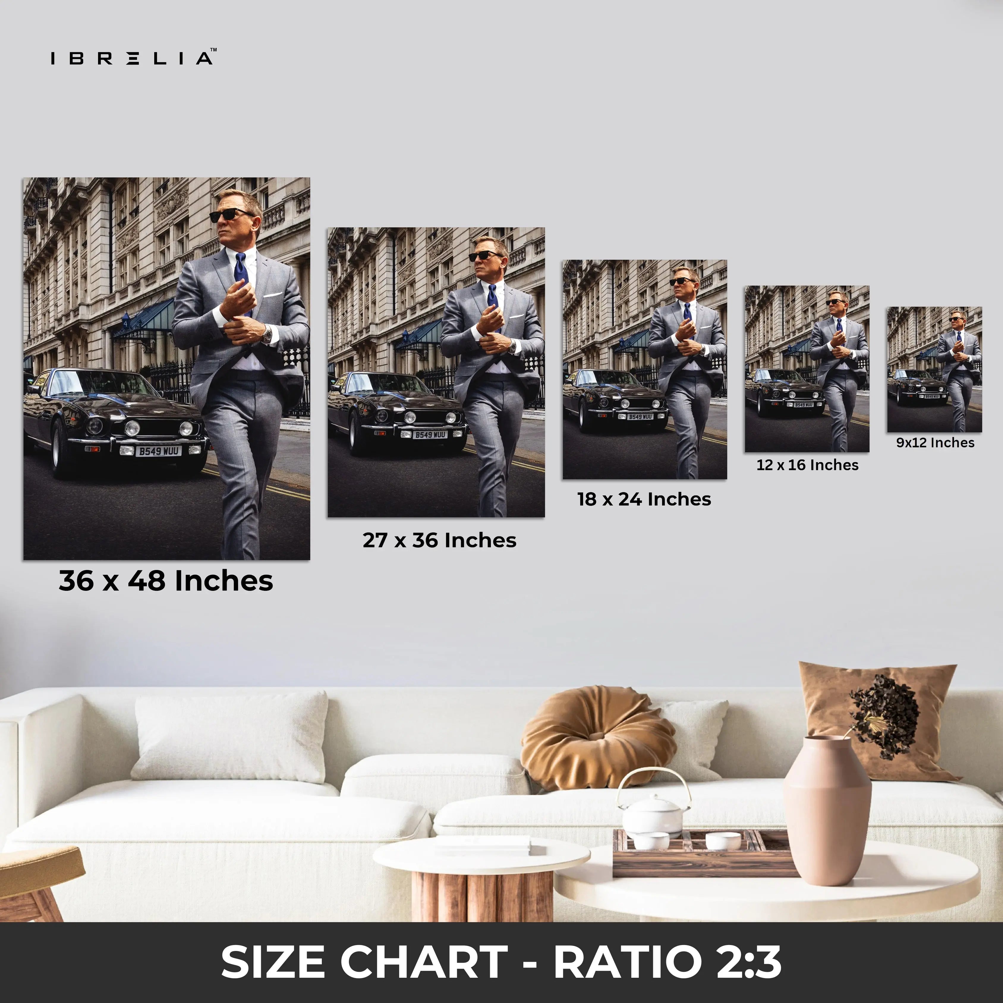 James Bond Street Elegance – 007 Suit & Aston Martin Cinematic 4K Ultra Wrap Frame Wall Art in Pakistan | IBRELIA™ IBRELIA