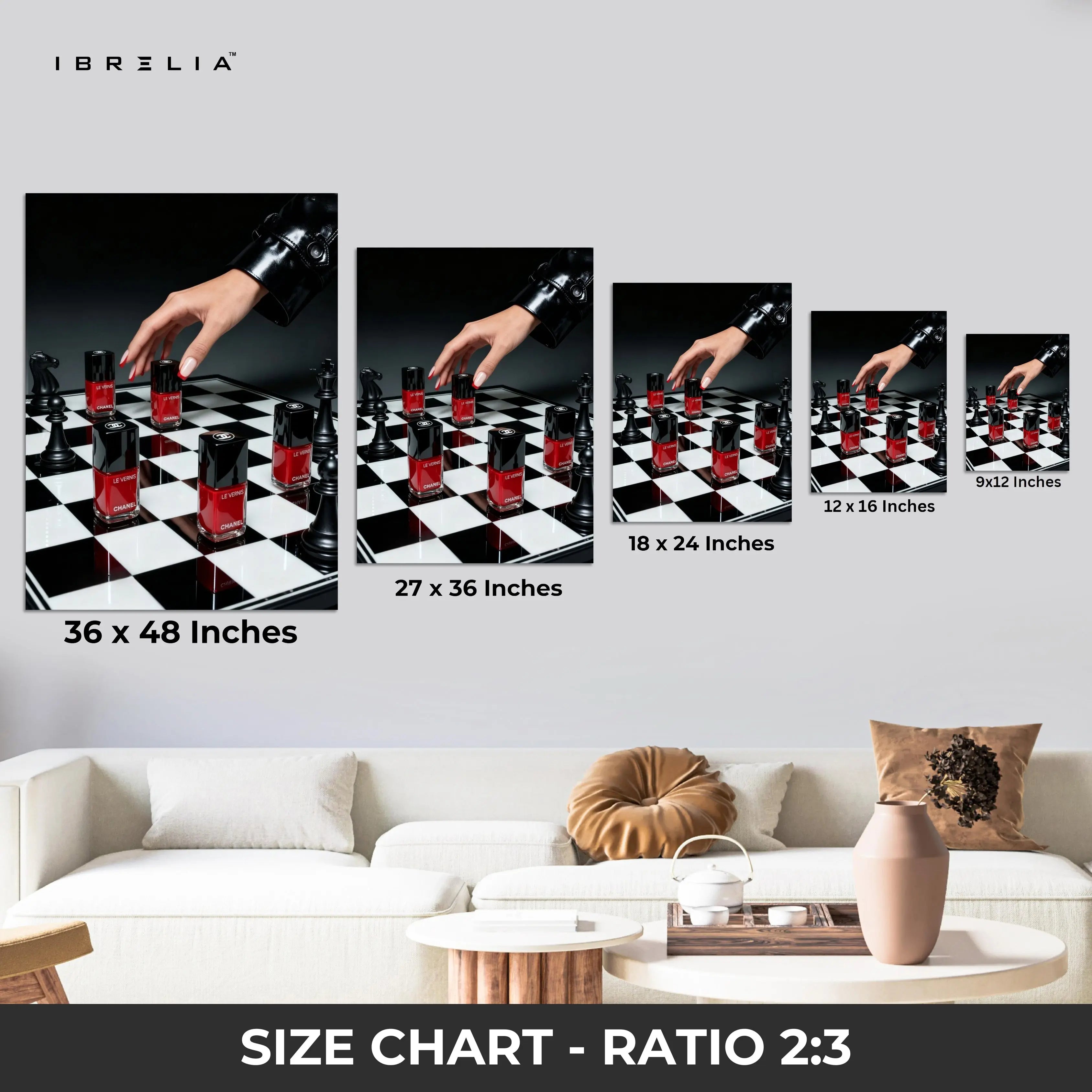 Red Nail Polish Chess Strategy Art – 4K Ultra Wrap Frame Wall Art in Pakistan | IBRELIA™ IBRELIA