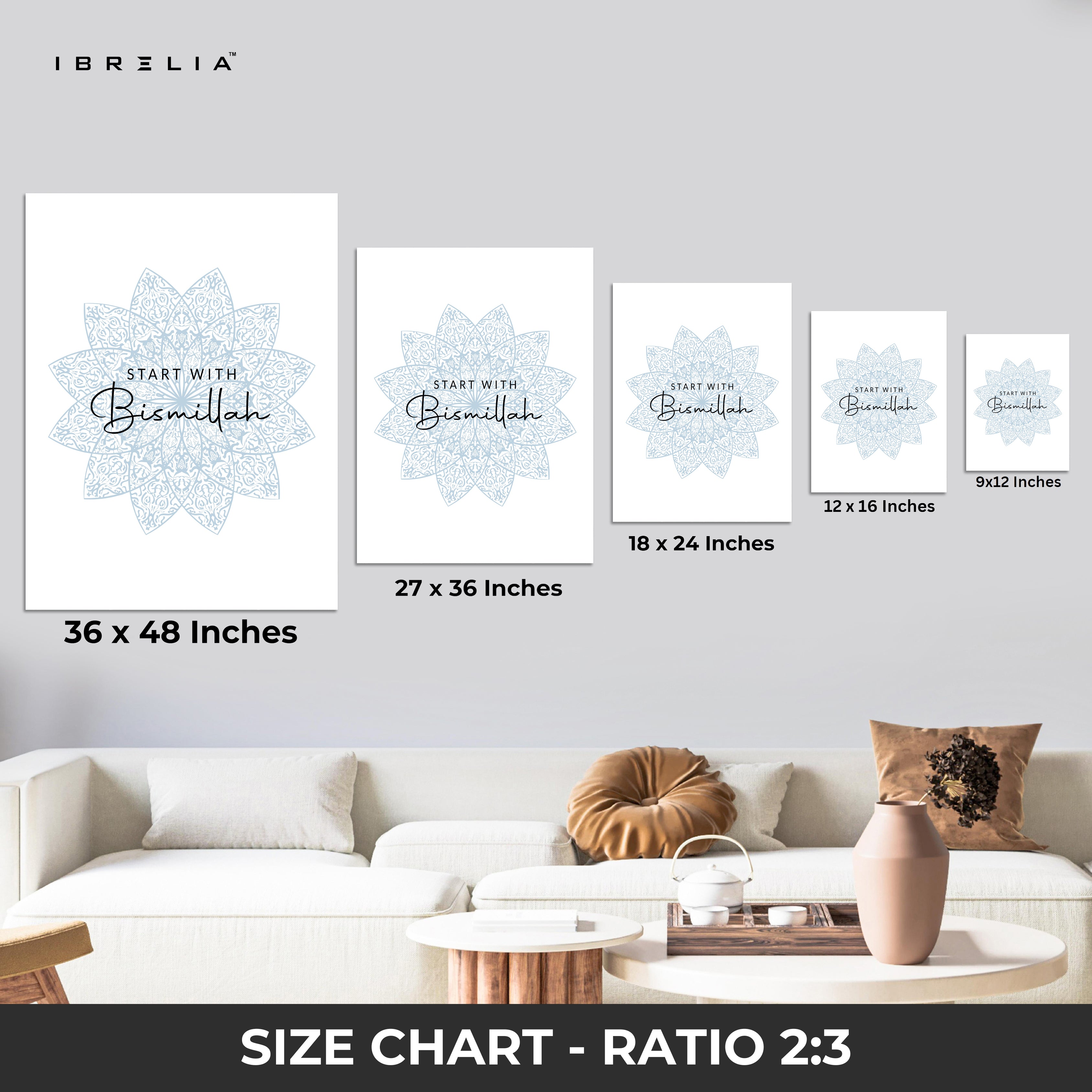 Start With Bismillah Islamic Wall Art – Soft Blue Mandala Design | 4K Ultra Wrap Frame Wall Art in Pakistan | IBRELIA™