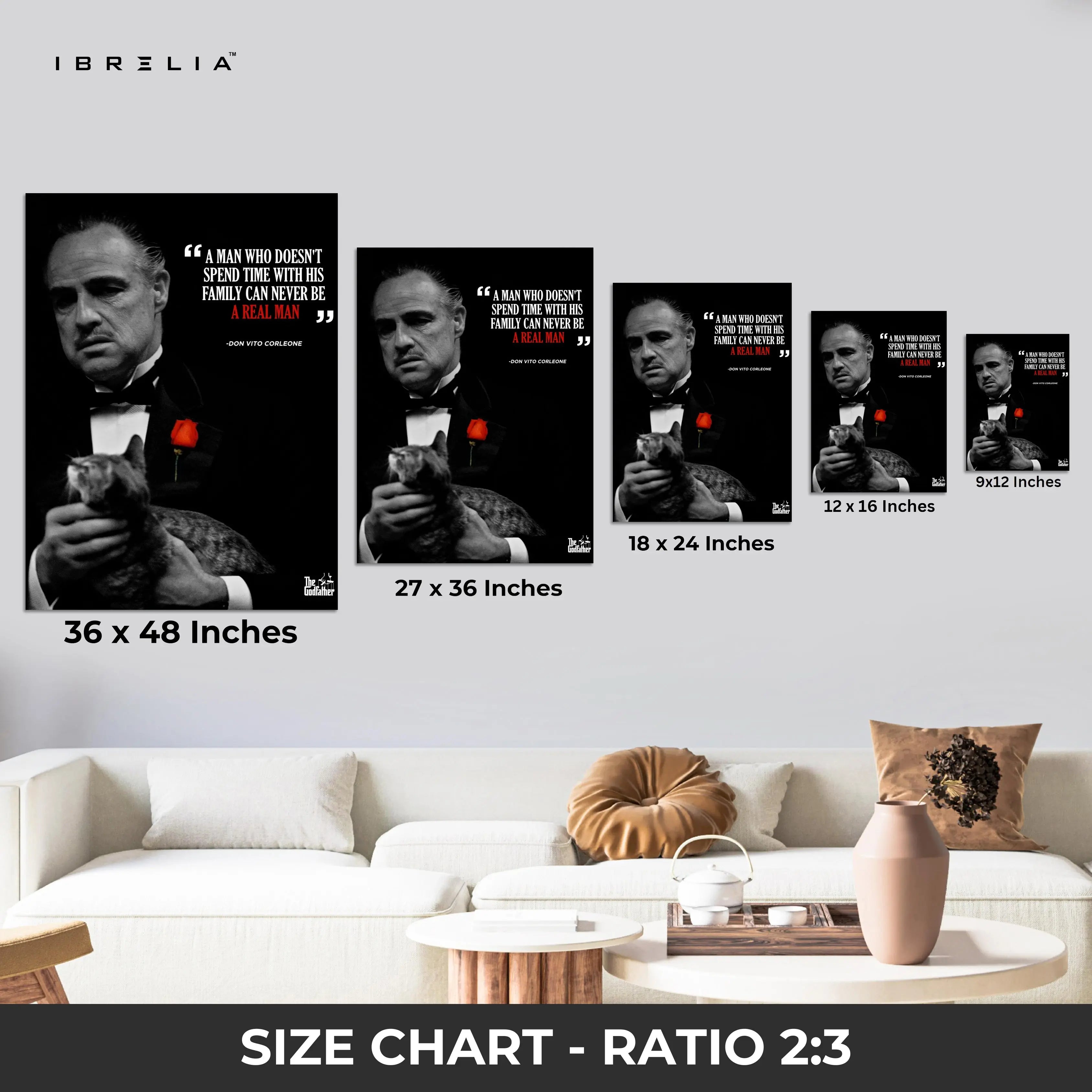 A Real Man Values Family – Don Vito Corleone Quote Art | 4K Ultra Wrap Frame Wall Art in Pakistan | IBRELIA™ IBRELIA