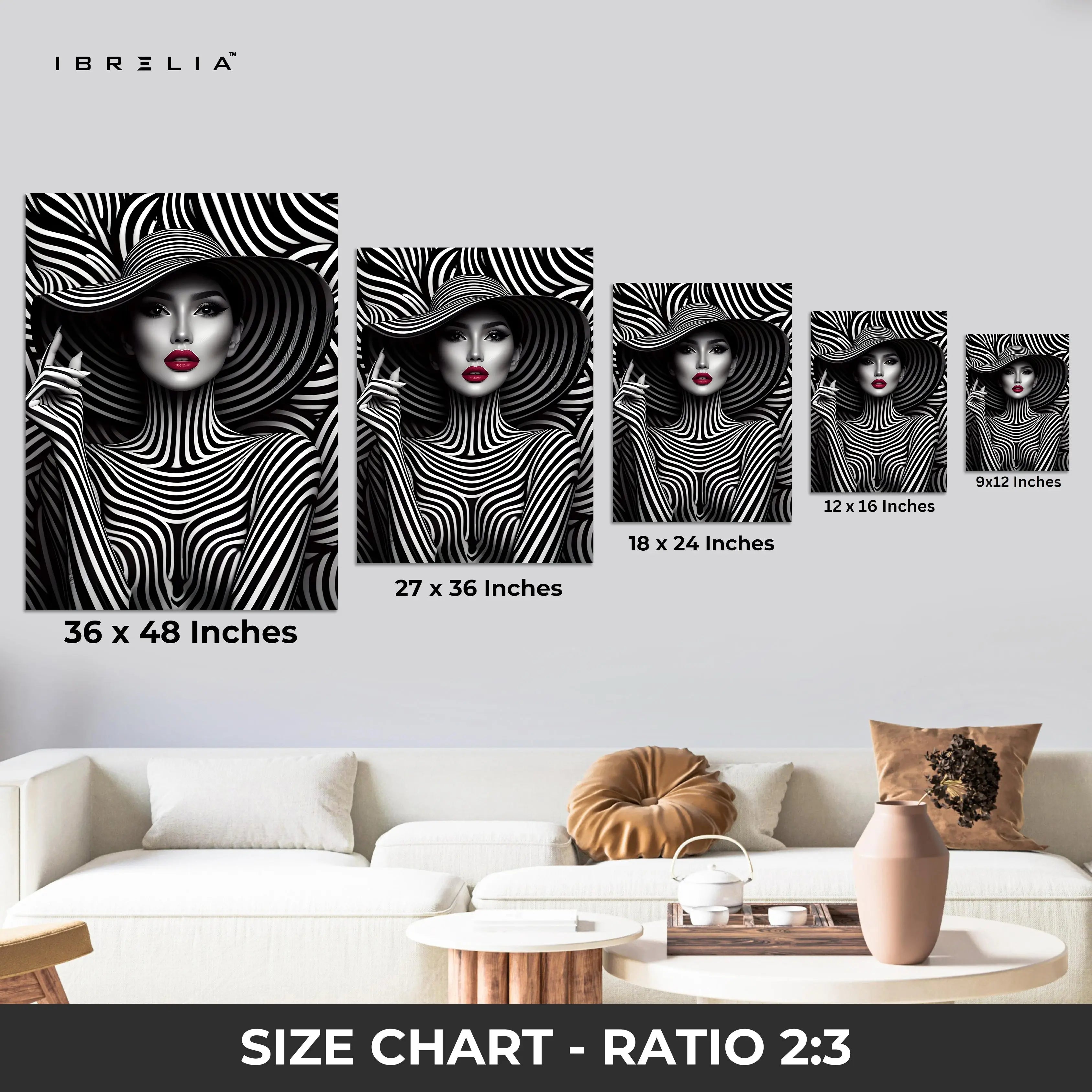 Monochrome Vogue Muse – Black & White Fashion Portrait Art | 4K Ultra Wrap Frame Wall Art in Pakistan | IBRELIA™ IBRELIA