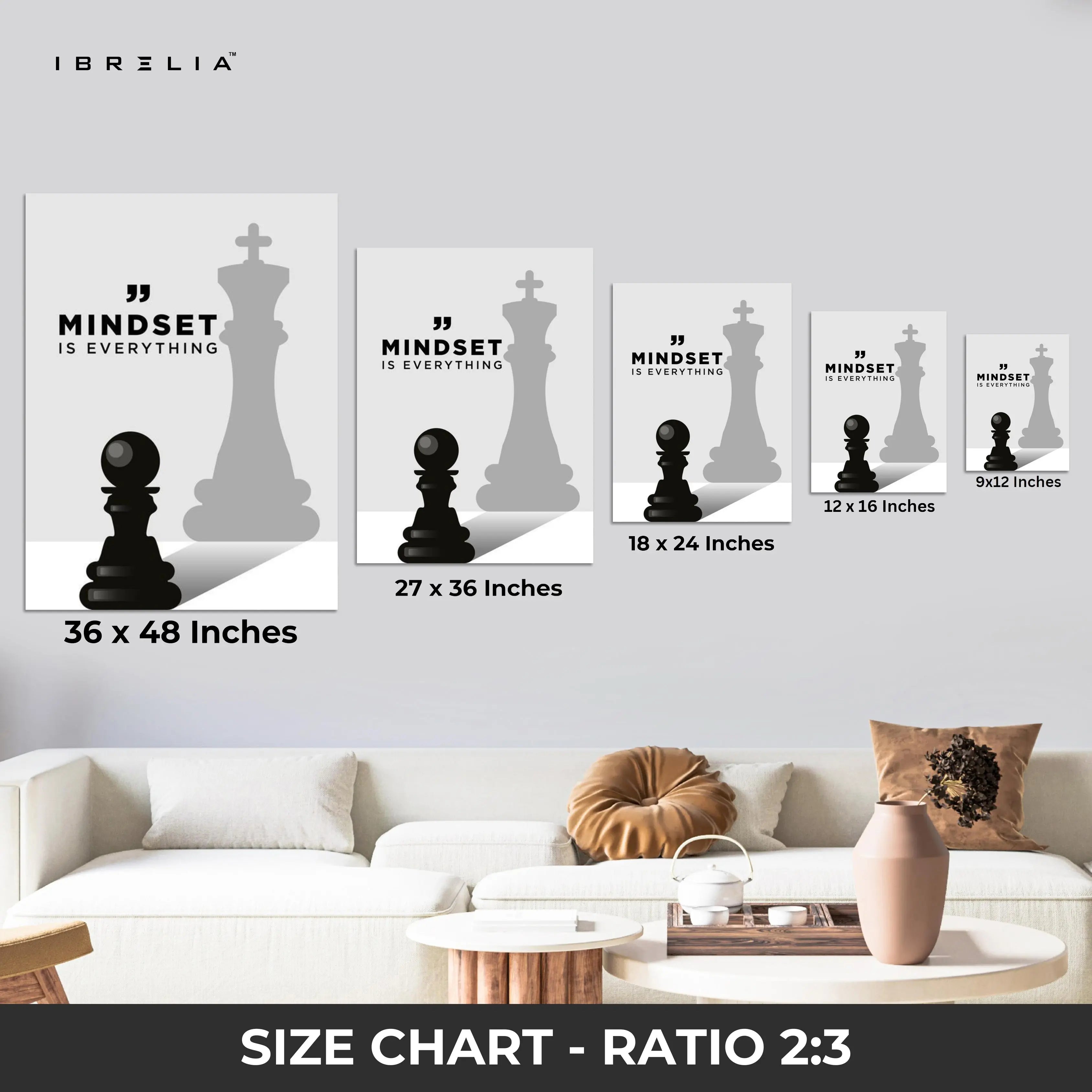 Mindset Is Everything – Minimal Motivational Chess Art | 4K Ultra Wrap Frame Wall Art in Pakistan | IBRELIA™ IBRELIA