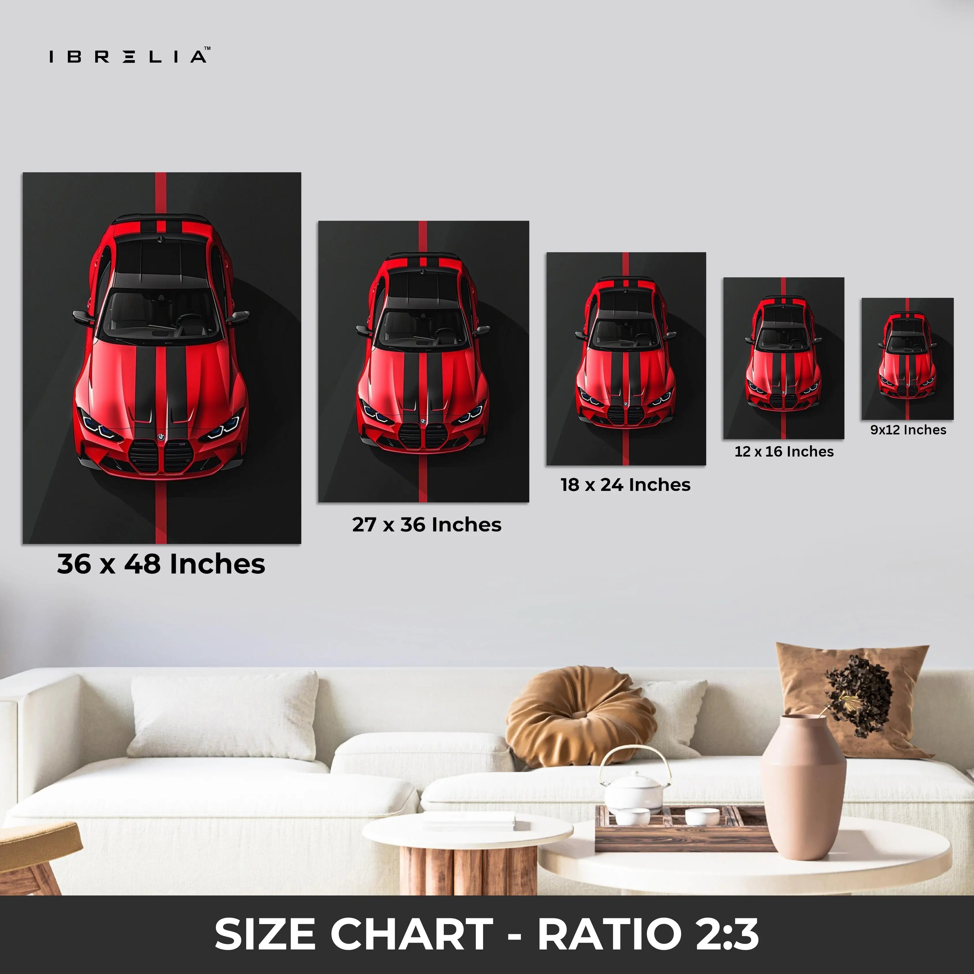 BMW Red Sport Top View – 4K Ultra Wrap Frame Wall Art | IBRELIA™ IBRELIA