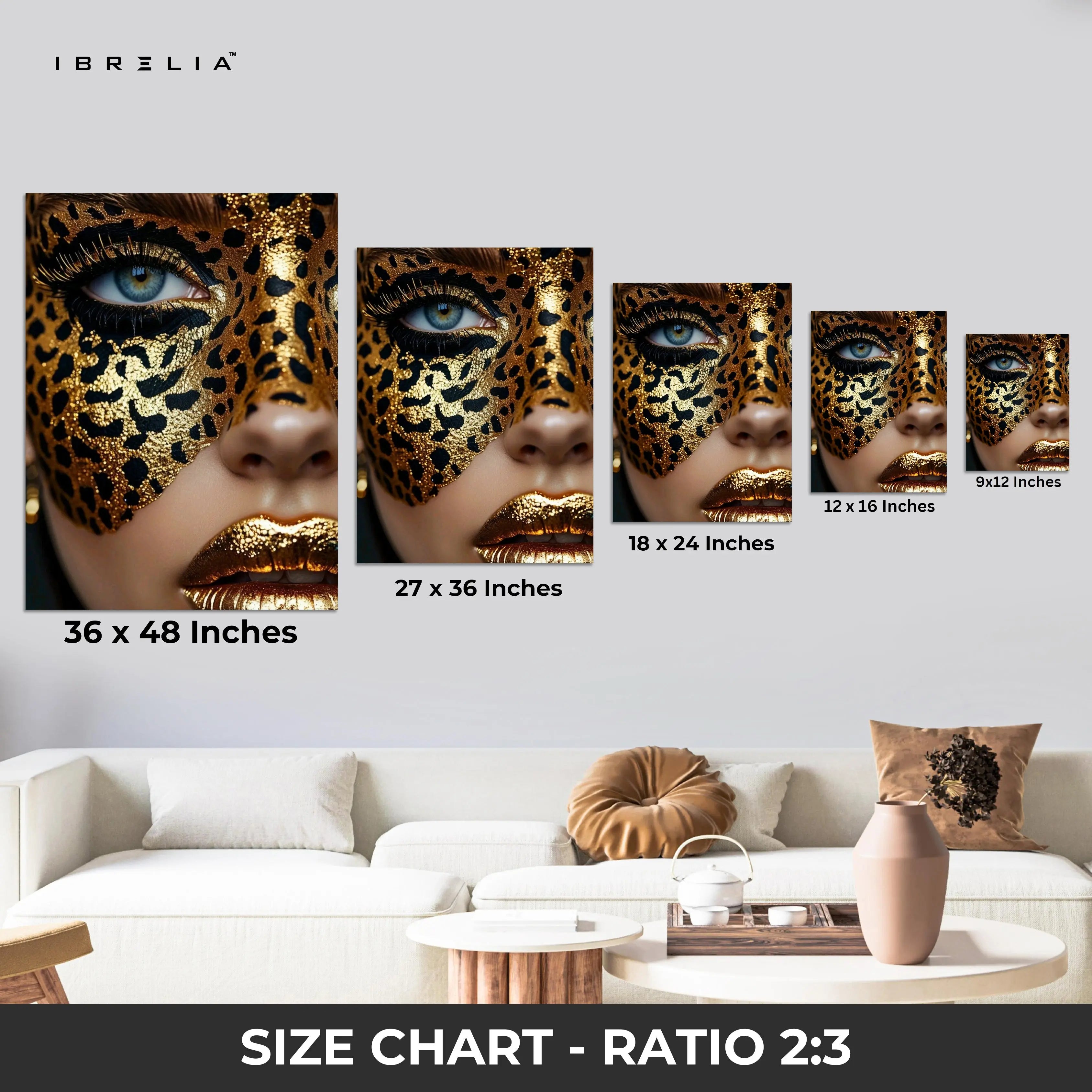 Golden Leopard Mask Beauty Art – 4K Ultra Wrap Frame Wall Art in Pakistan | IBRELIA™ IBRELIA
