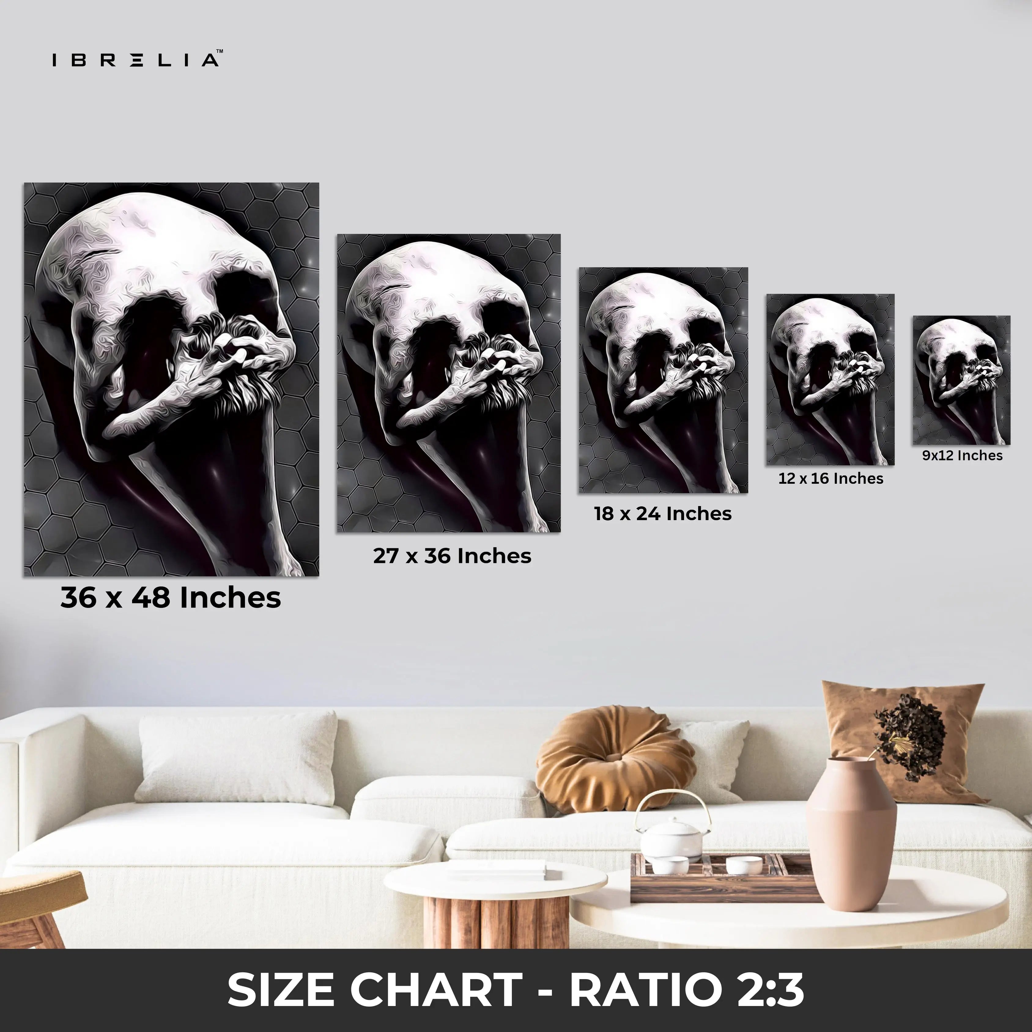 Silent Contemplation Skull – Dark Abstract Thought Art | 4K Ultra Wrap Frame Wall Art in Pakistan | IBRELIA™ IBRELIA