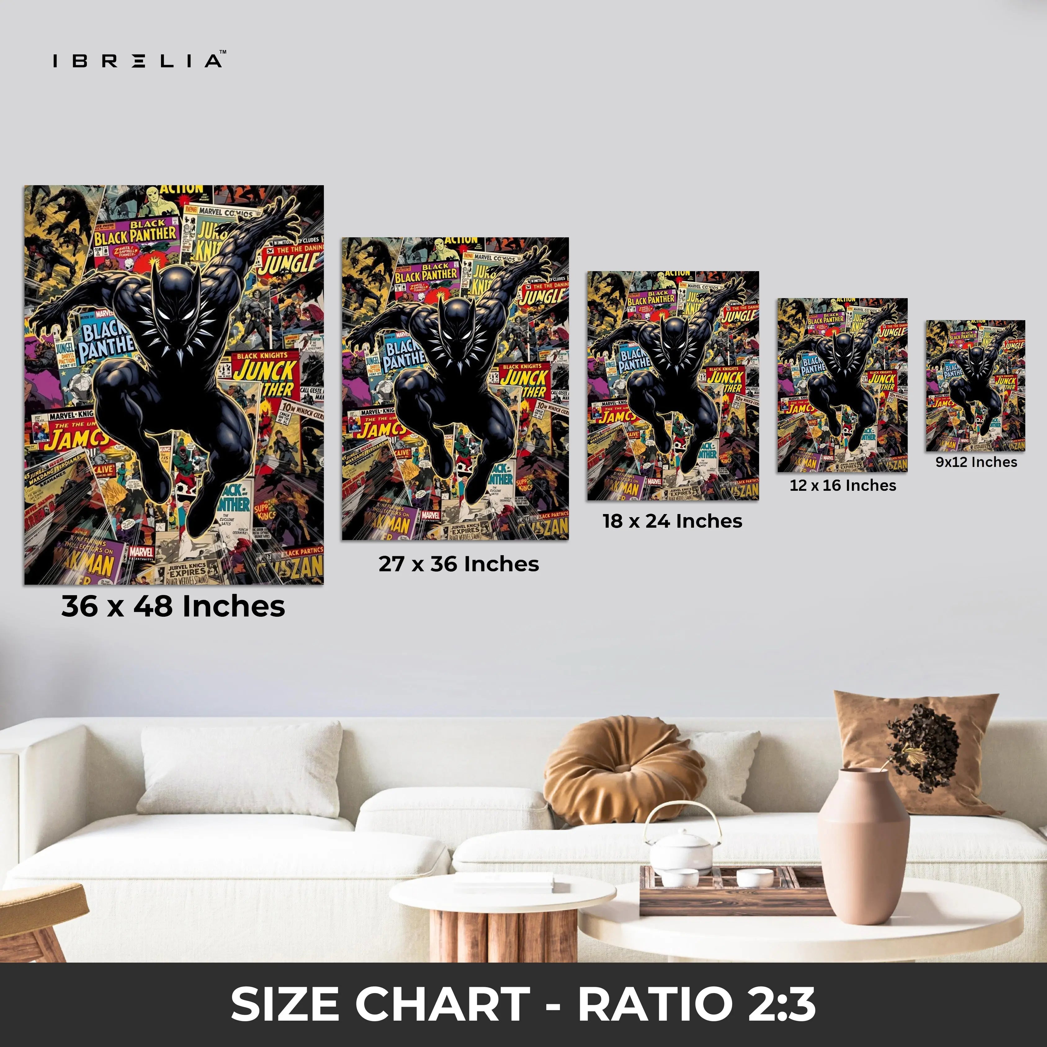 Black Panther Comic Collage Art – 4K Ultra Wrap Frame Wall Art in Pakistan | IBRELIA™ IBRELIA