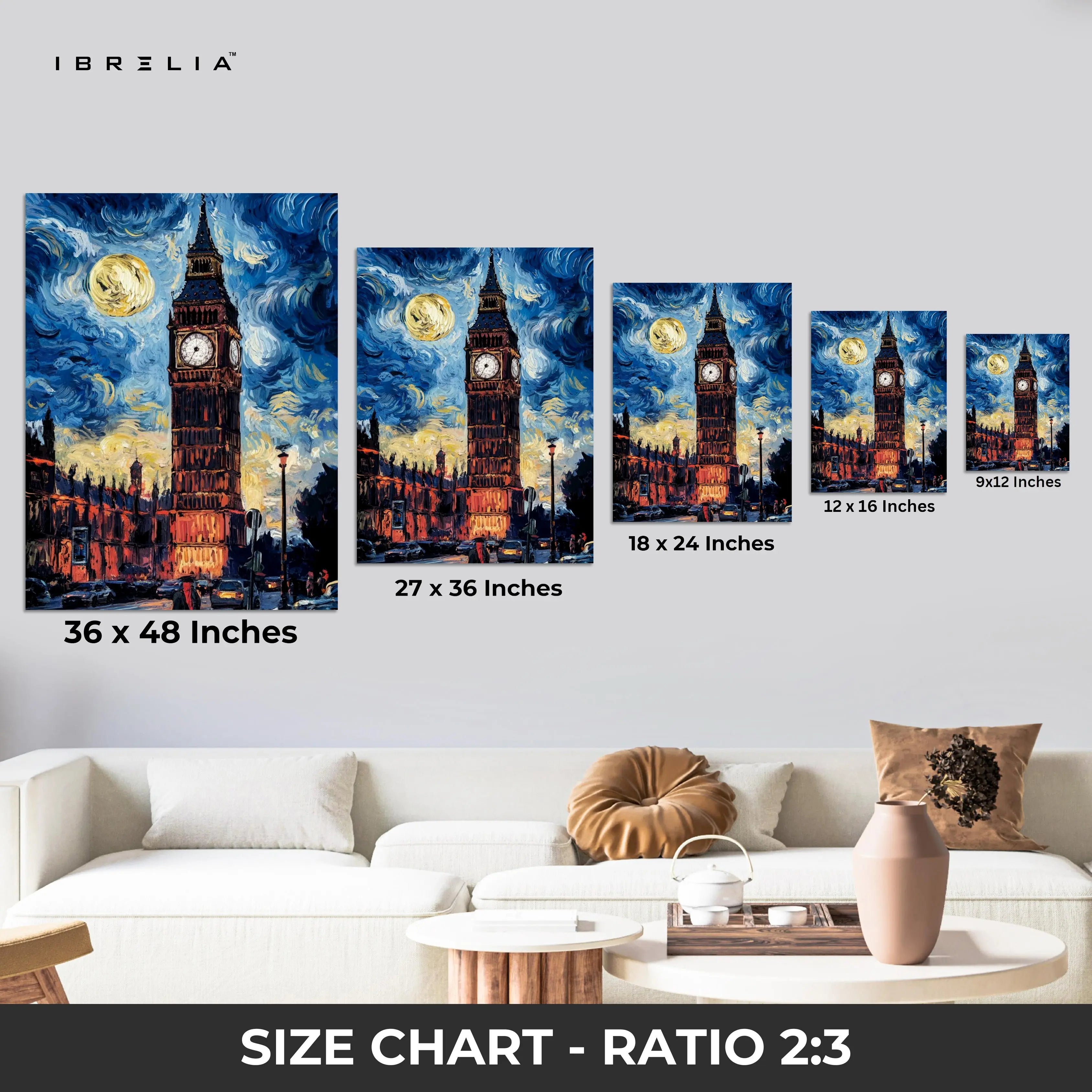 Big Ben Starry Noir Art – London Night Cityscape Wall Art | 4K Ultra Wrap Frame Wall Art in Pakistan | IBRELIA™ IBRELIA