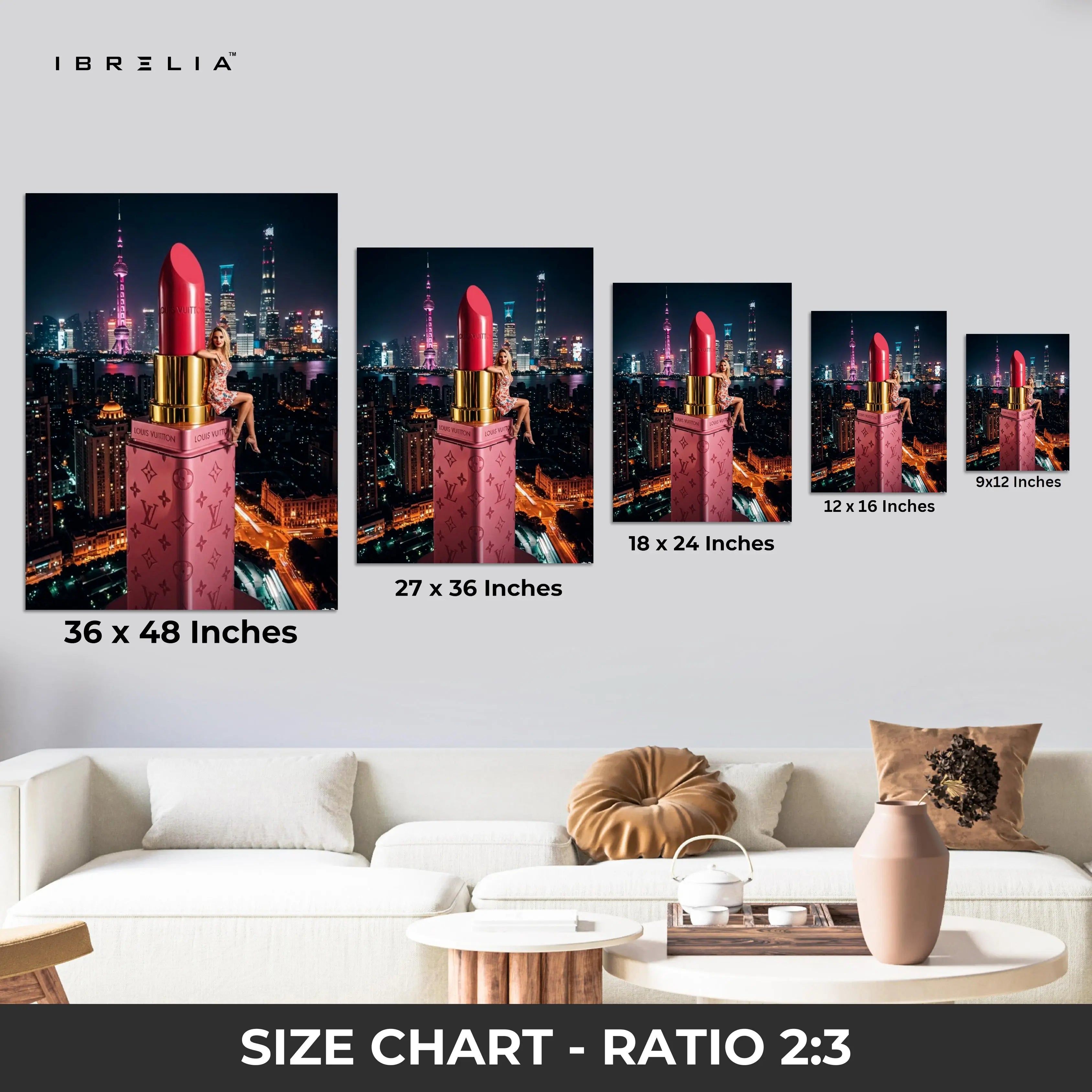 Louis Vuitton Lipstick Skyline Glam Art – 4K Ultra Wrap Frame Wall Art in Pakistan | IBRELIA™ IBRELIA