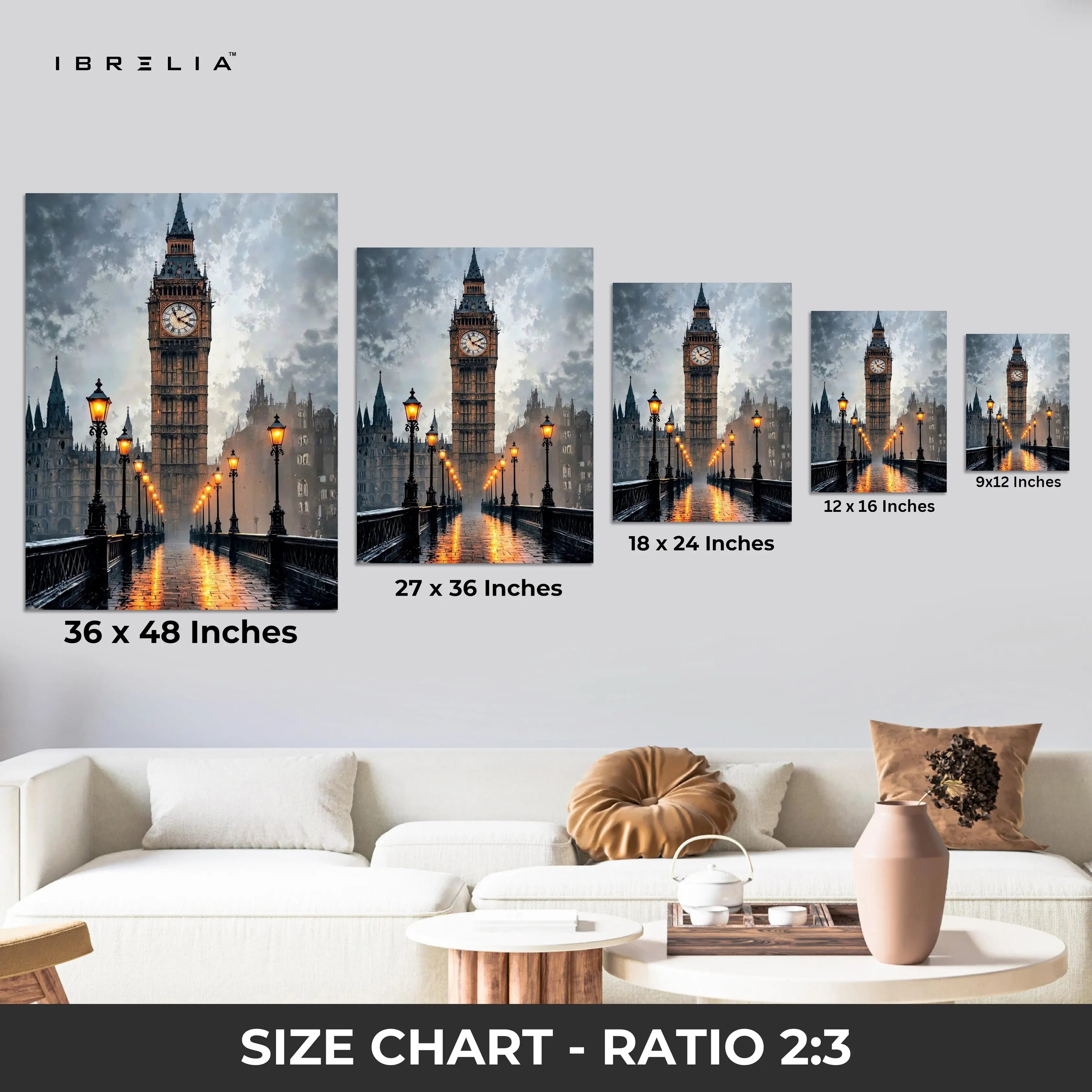 Big Ben Noir Art – Dark Cinematic London Cityscape Wall Art | 4K Ultra Wrap Frame Wall Art in Pakistan | IBRELIA™ IBRELIA
