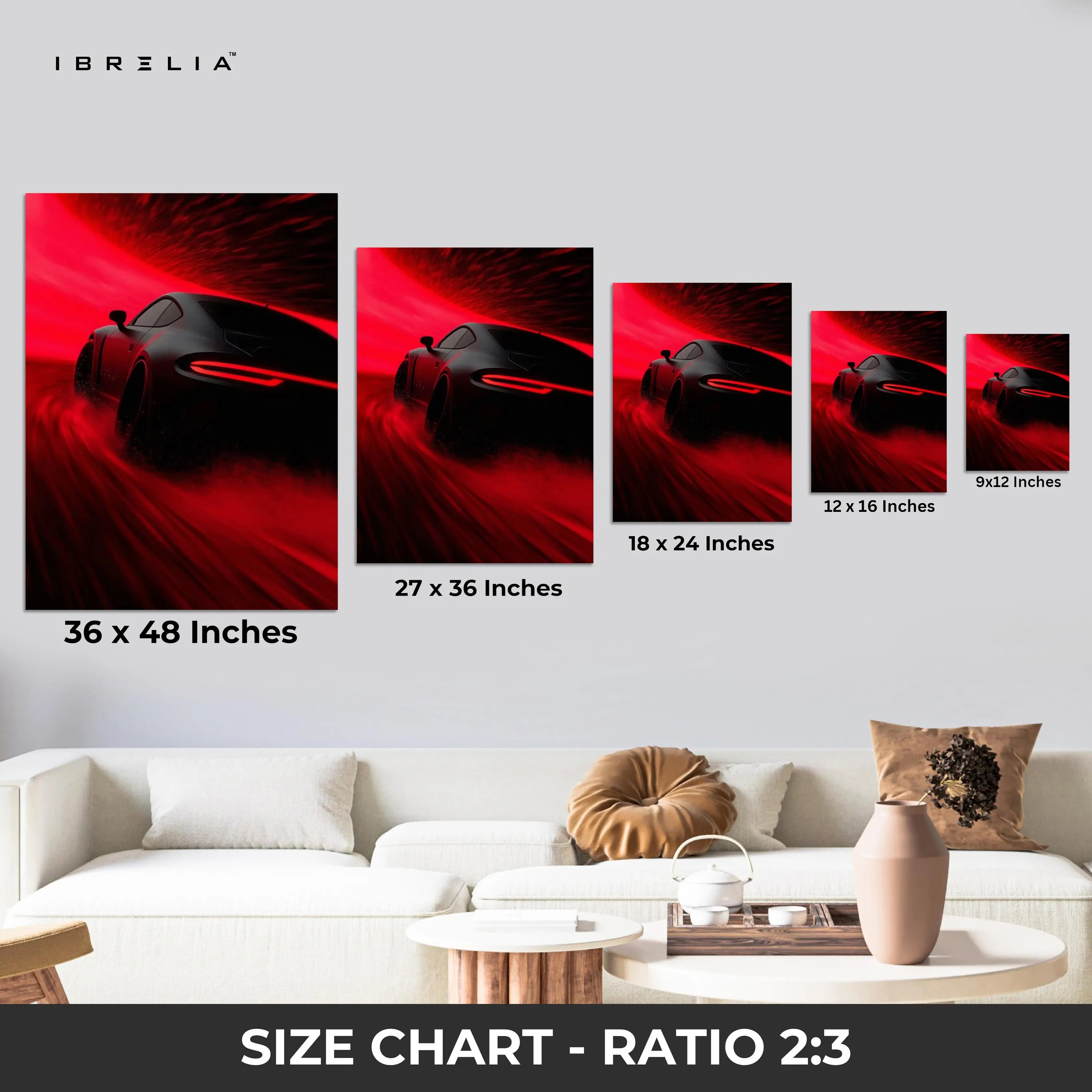 Crimson Velocity Night Drive – 4K Ultra Wrap Frame Supercar Wall Art | IBRELIA™ IBRELIA