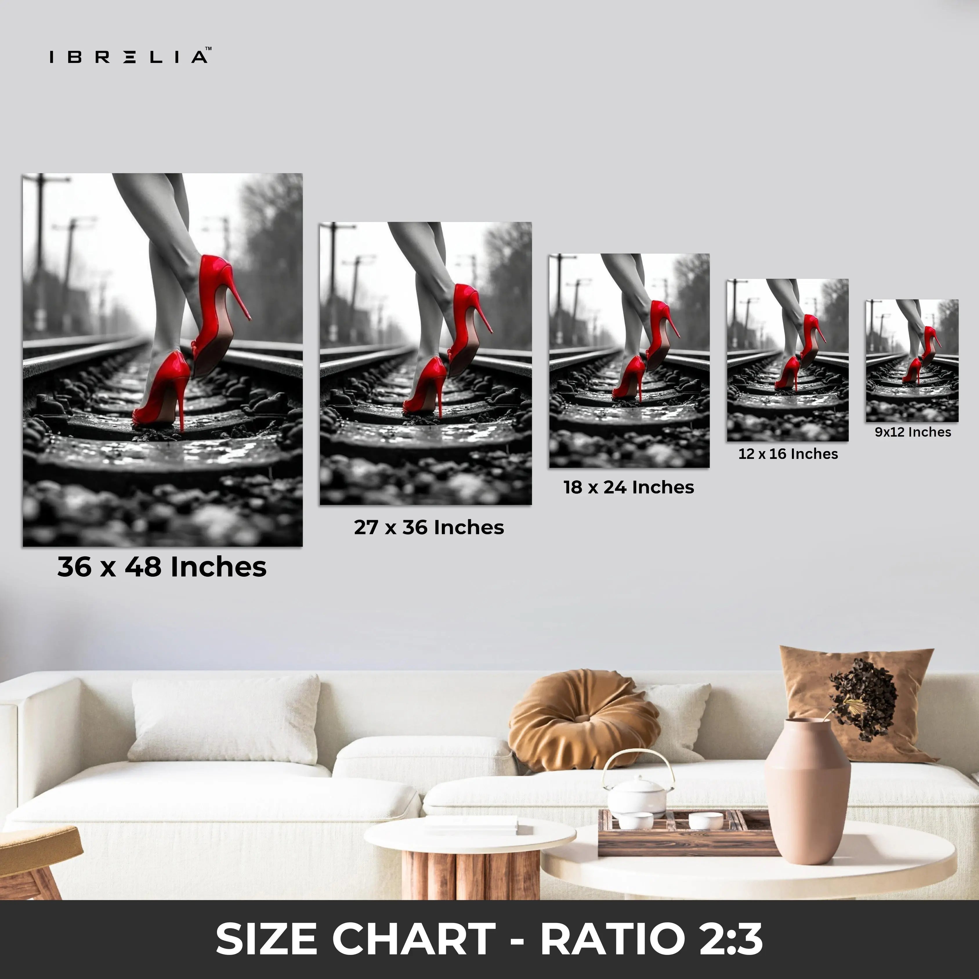 Red Heels on Railway Noir Art – 4K Ultra Wrap Frame Wall Art in Pakistan | IBRELIA™ IBRELIA